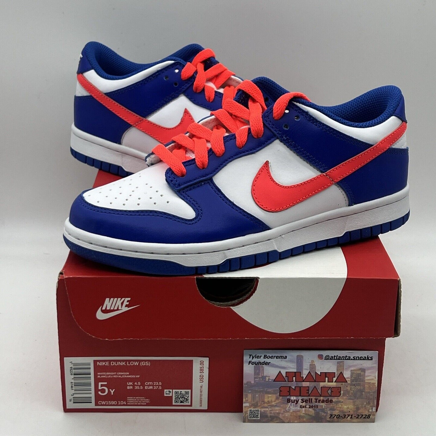 Size 5Y - Nike Dunk Low GS Game Royal 2021 - CW1590104 Brand New Og All White