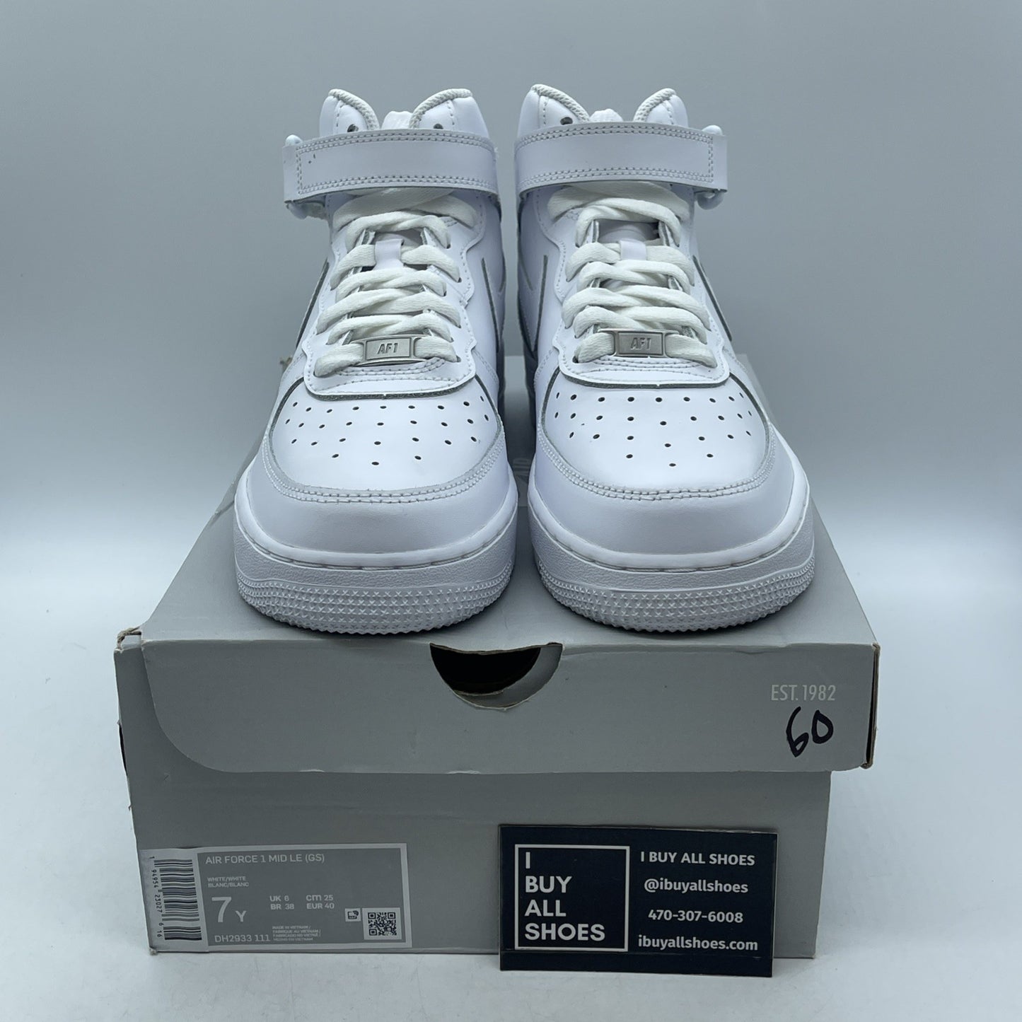 Size 7Y (GS) - Nike Air Force 1 LE Mid Triple White (DH2933-111)
