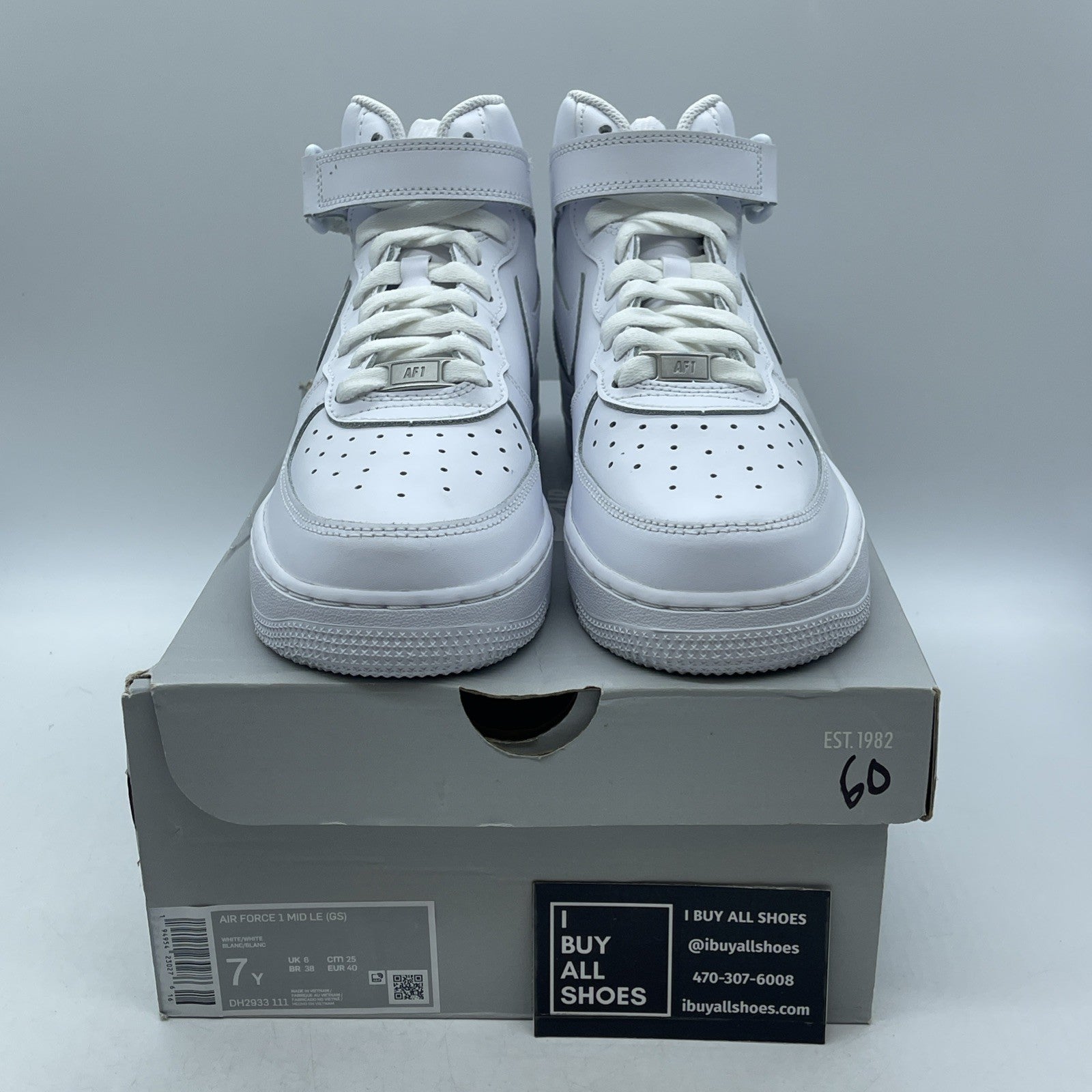 Size 7Y (GS) - Nike Air Force 1 LE Mid Triple White (DH2933-111)