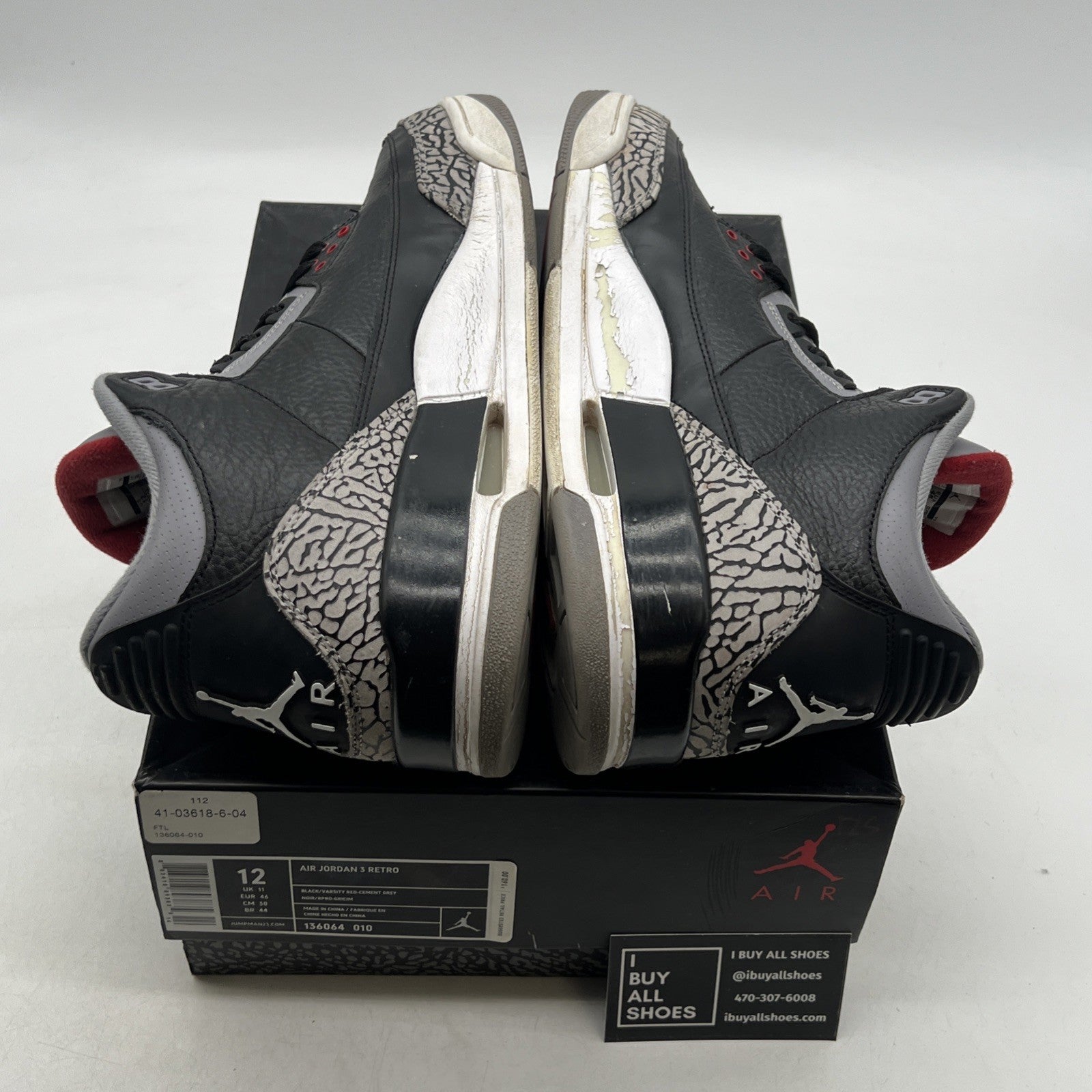 Size 12 - Air Jordan 3 Black Cement Retro release 2011 (136064-010)