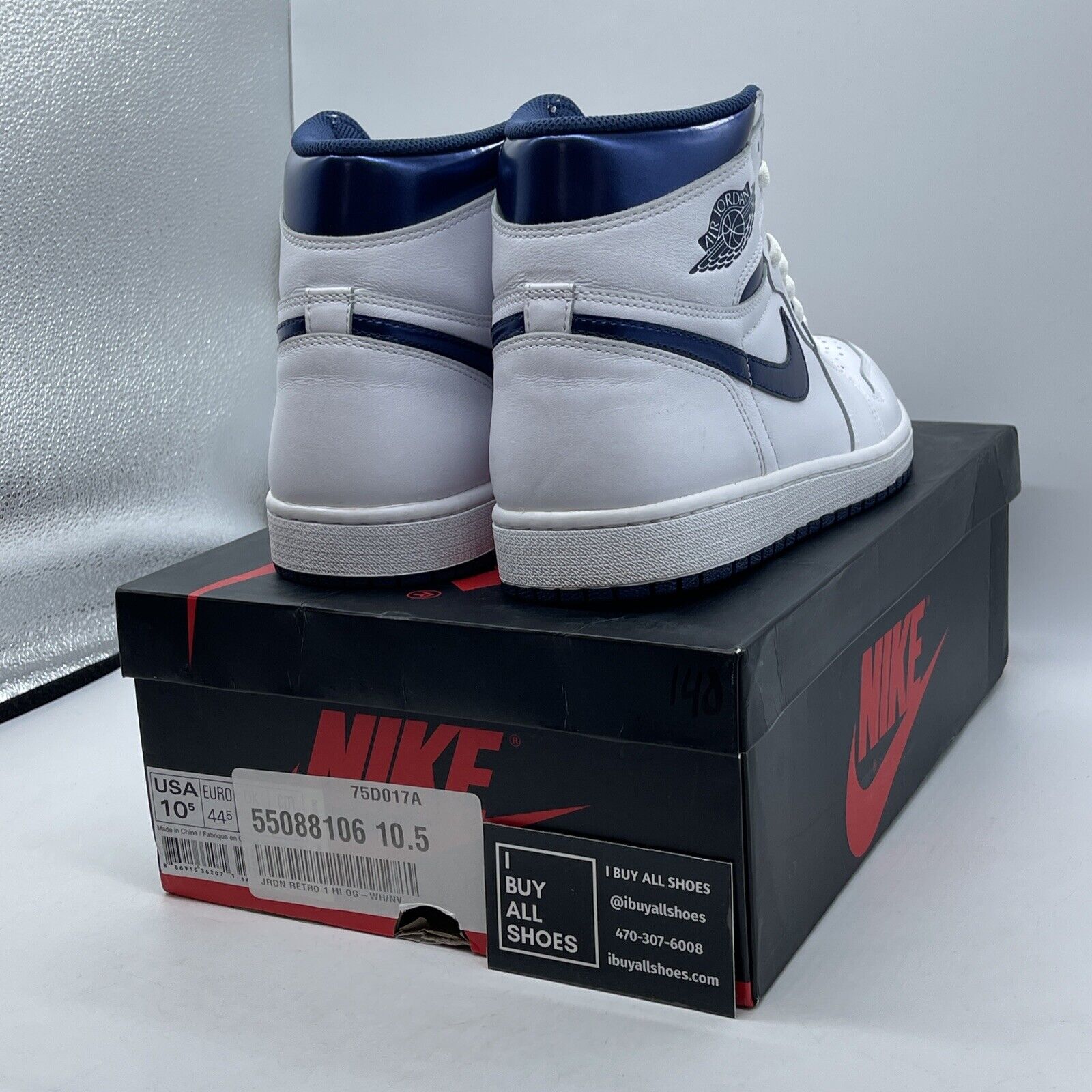 Size 10.5 - Air Jordan 1 Retro OG High Metallic Navy White Leather (555088-106)