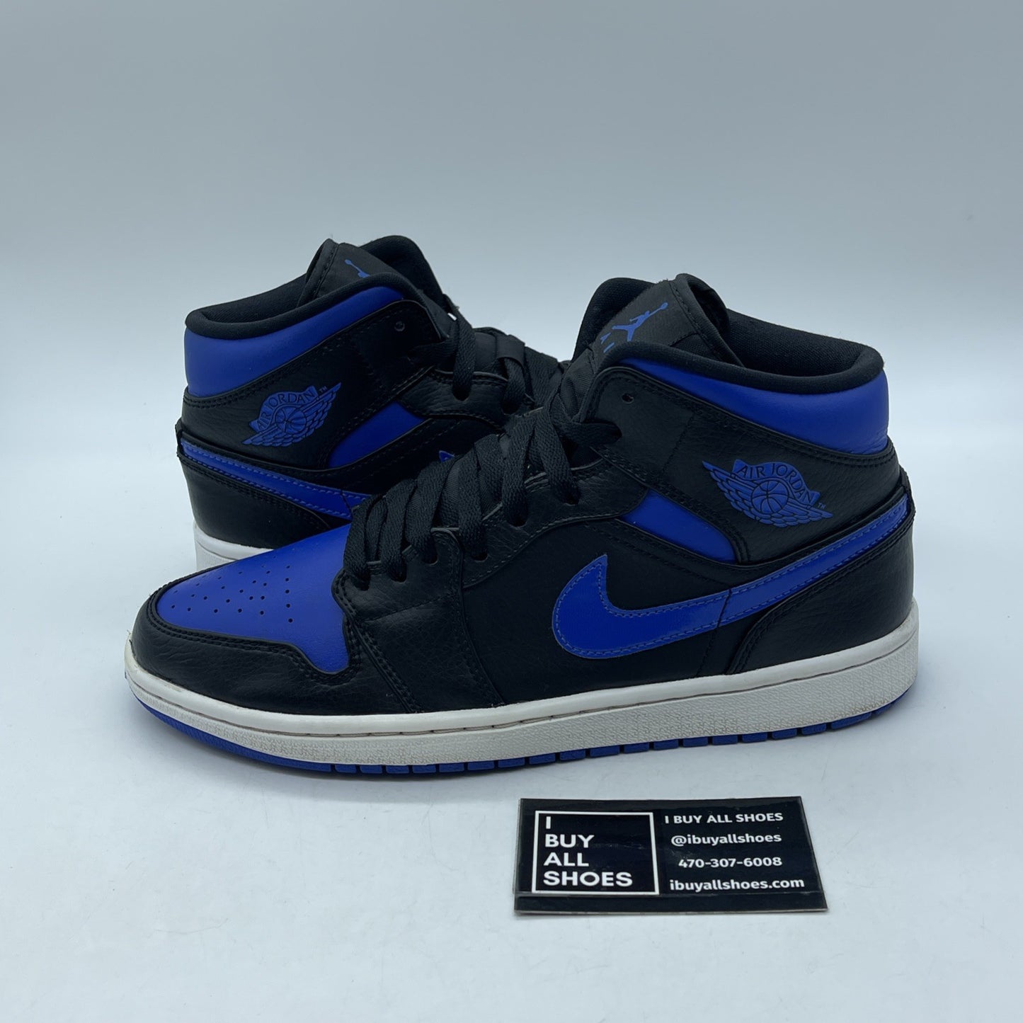 Size 8.5 - Air Jordan 1 Mid Black Hyper Royal Blue Leather (554724-068)
