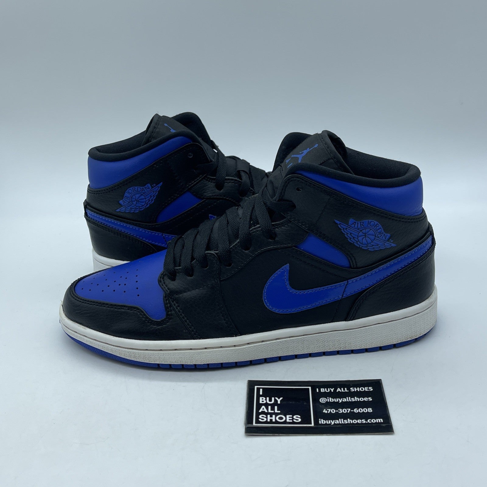 Size 8.5 - Air Jordan 1 Mid Black Hyper Royal Blue Leather (554724-068)