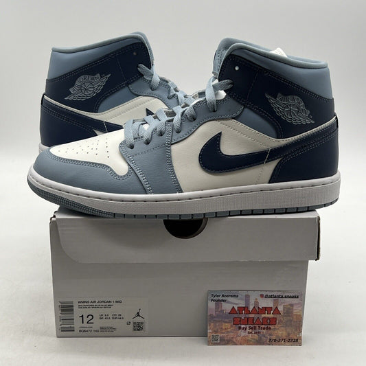 Size 12 - Air Jordan 1 Mid Diffused Blue W White Leather (BQ6472-140)