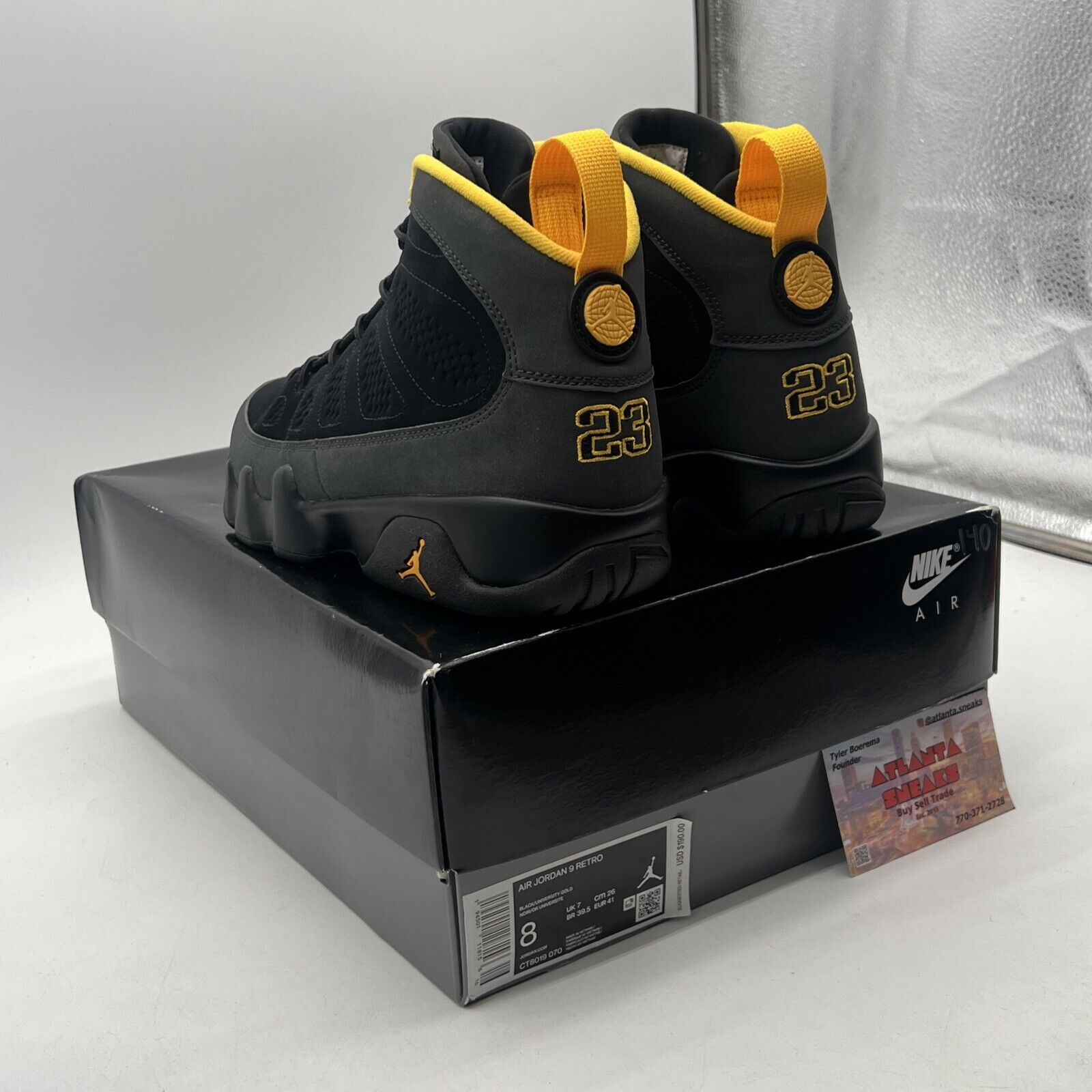 Size 8 - Jordan 9 Retro Black Grey Yellow Leather (CT8019-070)