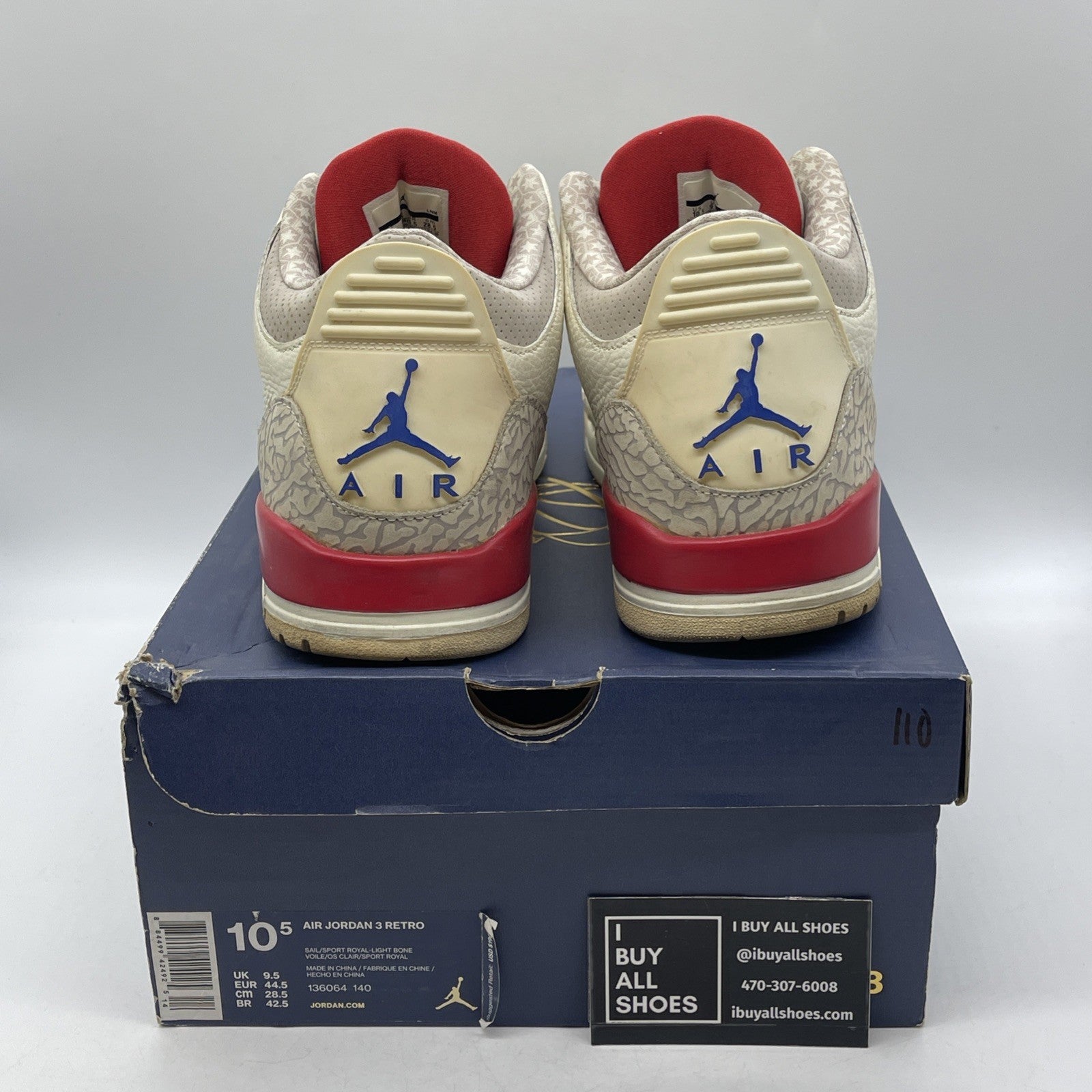 Size 10.5 - Air Jordan 3 Retro International Flight (136064-140)