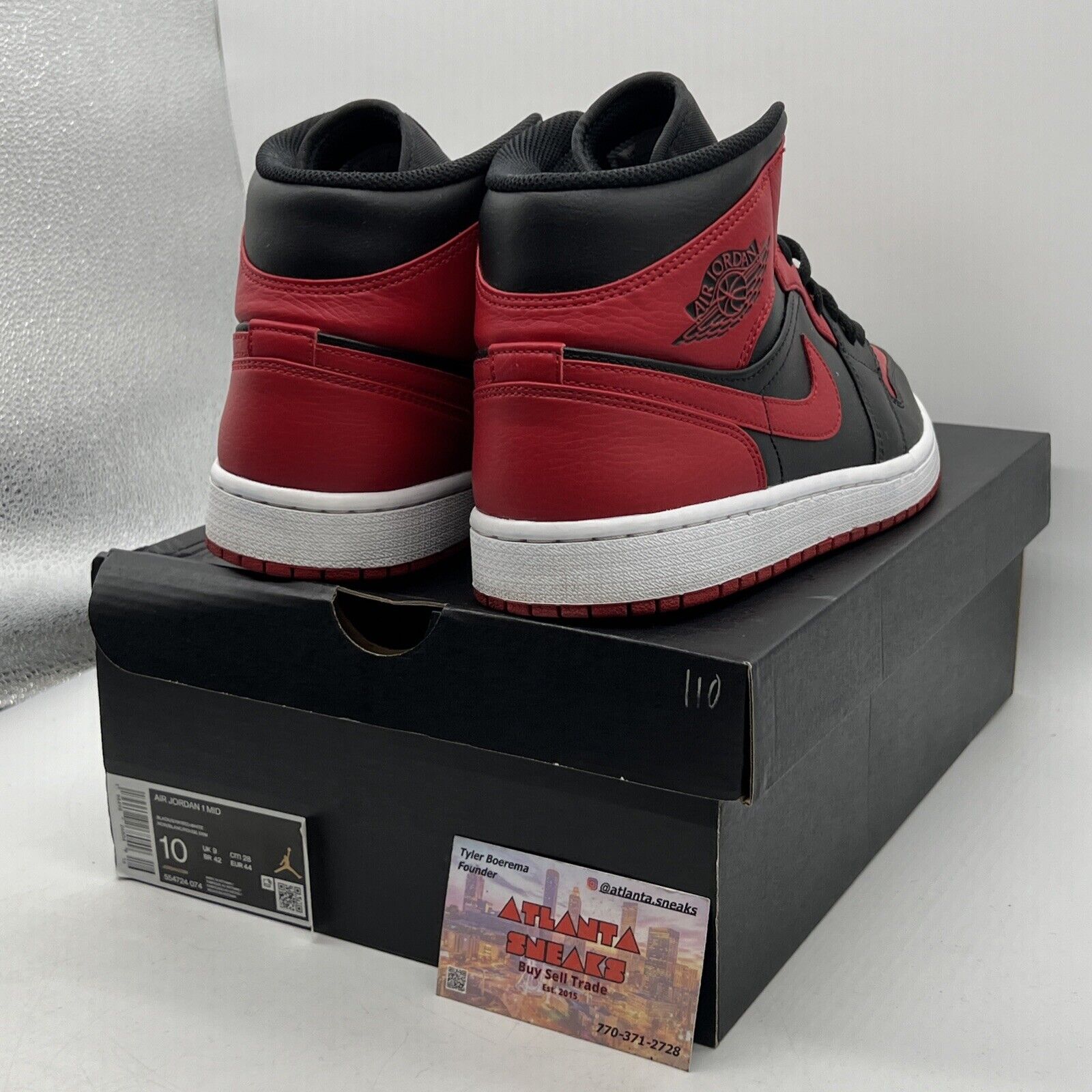 Size 10 - Jordan 1 Mid Banned 2020 Black Red White Leather (554724-074)