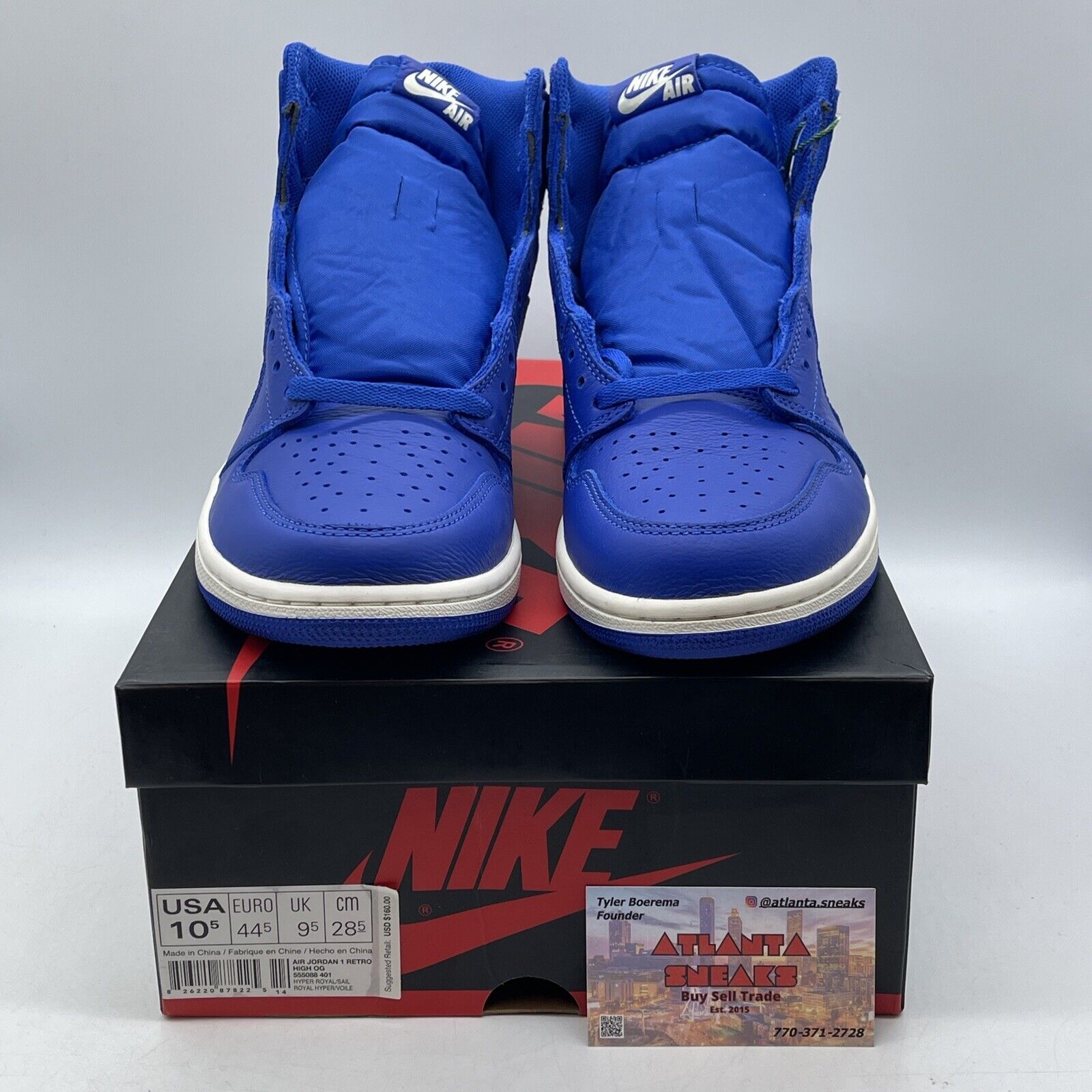 Size 10.5 - Air Jordan 1 Retro OG High Hyper Royal White Leather (555088-401)