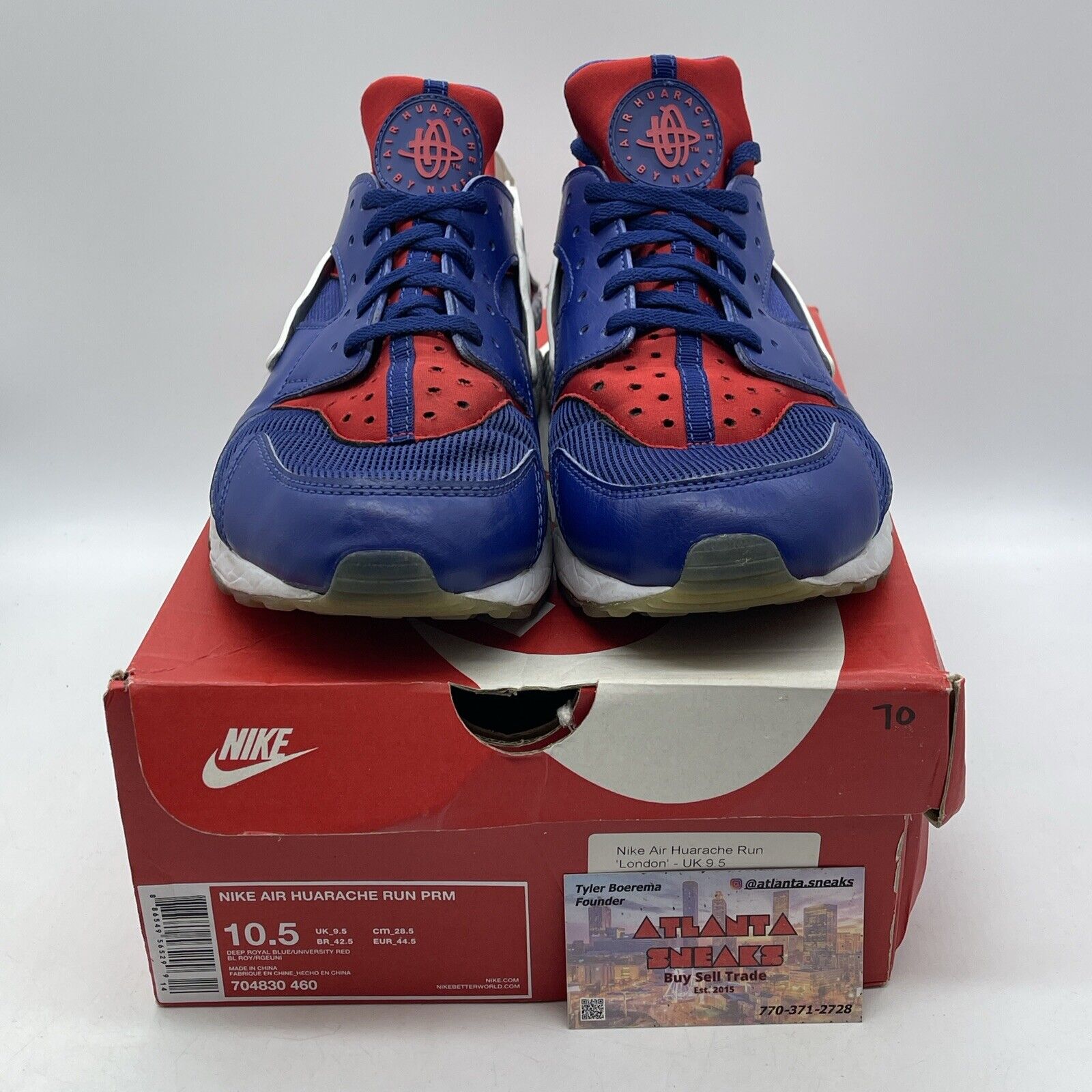 Size 10.5 - Nike Air Huarache Premium London Blue Red Suede White (704830-460)