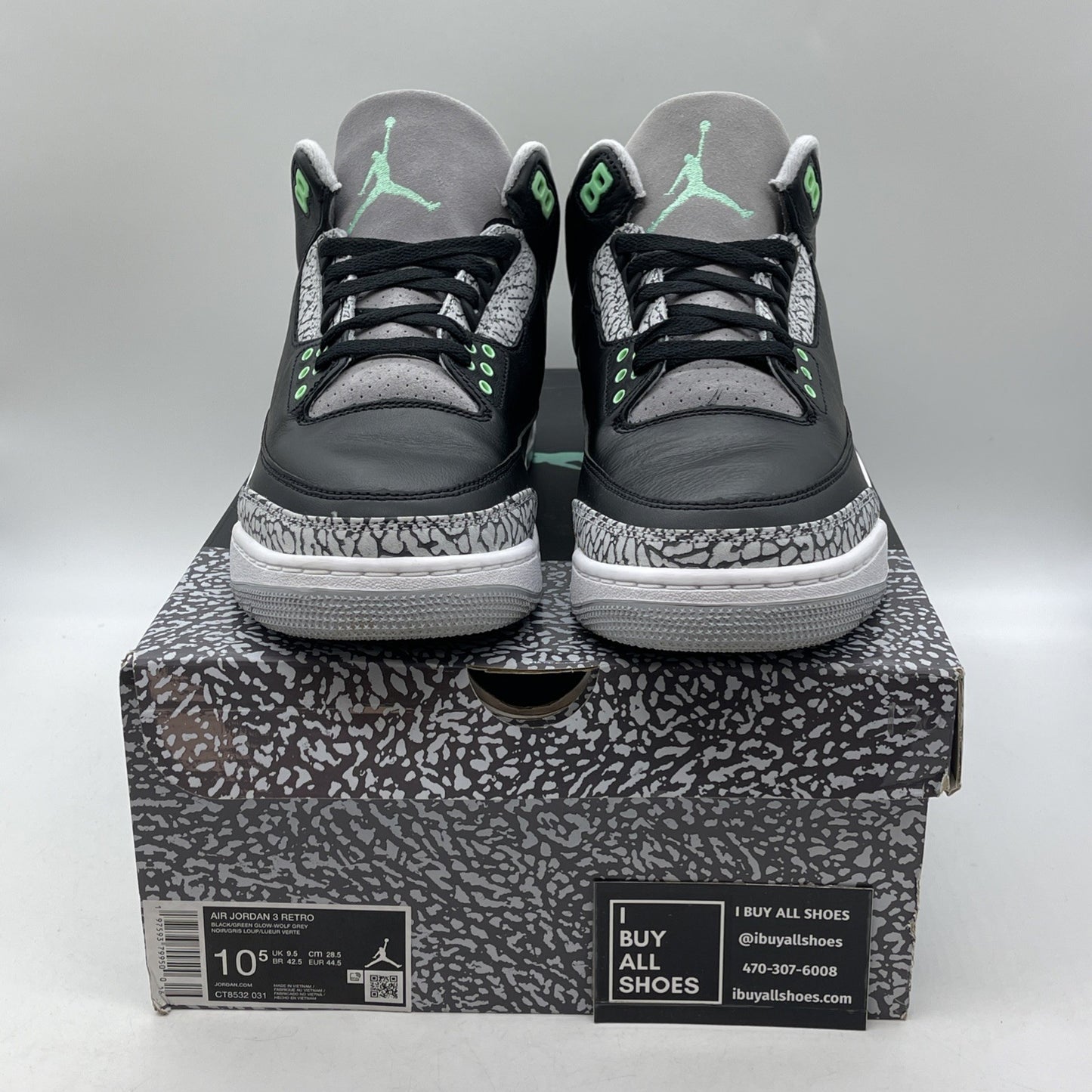 Size 10.5 - Air Jordan 3 Retro Green Glow Black Suede Leather (CT8532-031)