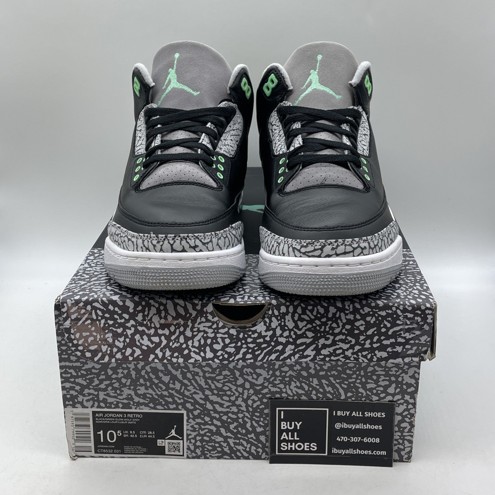 Size 10.5 - Air Jordan 3 Retro Green Glow Black Suede Leather (CT8532-031)
