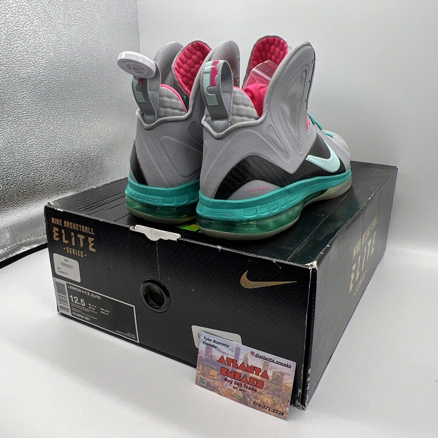 Size 12.5 - Nike LeBron 9 P.S. Elite South Beach Grey Black Pink brand New DS