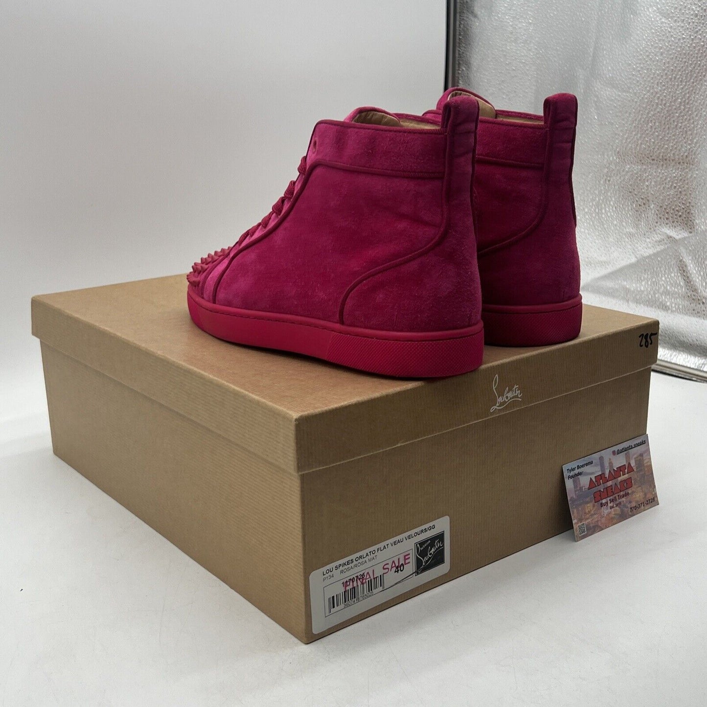 Size 9.5 - Christian Louboutin High Top Sneakers Vivid Pink Velor