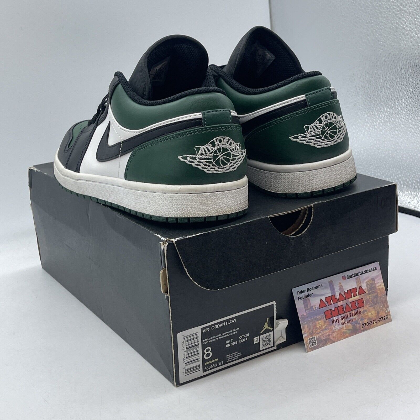 Size 8 - Jordan 1 Low Green Toe 2021 White Black (553558-371)