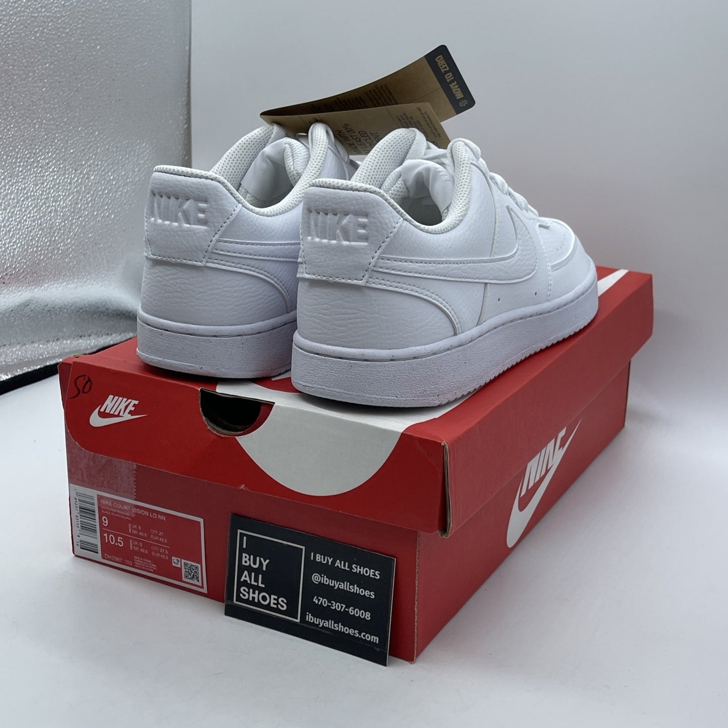Size 9 - Nike Court Vision Next Nature Low Triple White Leather (DH2987-100)