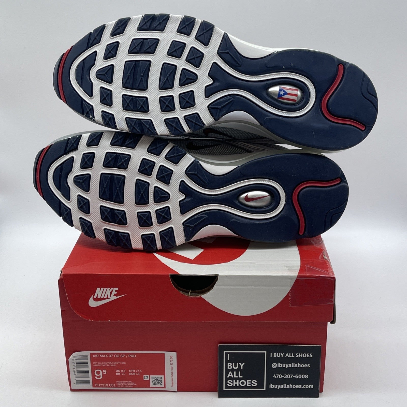 Size 9.5 - Nike Air Max 97 OG SP Puerto Rico Grey White Suede (DH2319-001)