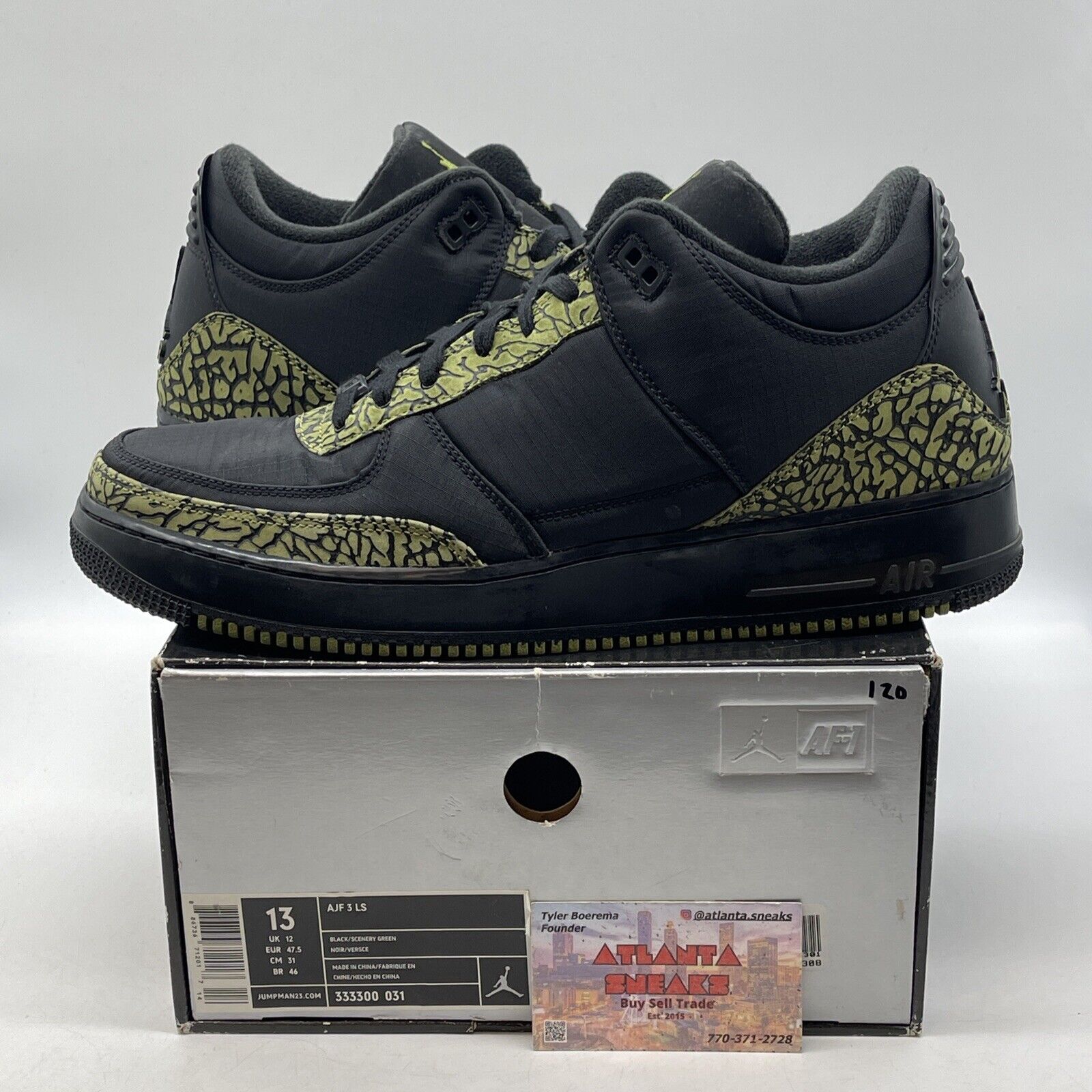 Size 12 - Air Jordan Fusion 3 Ls Black Green Suede Leather (333300-031)