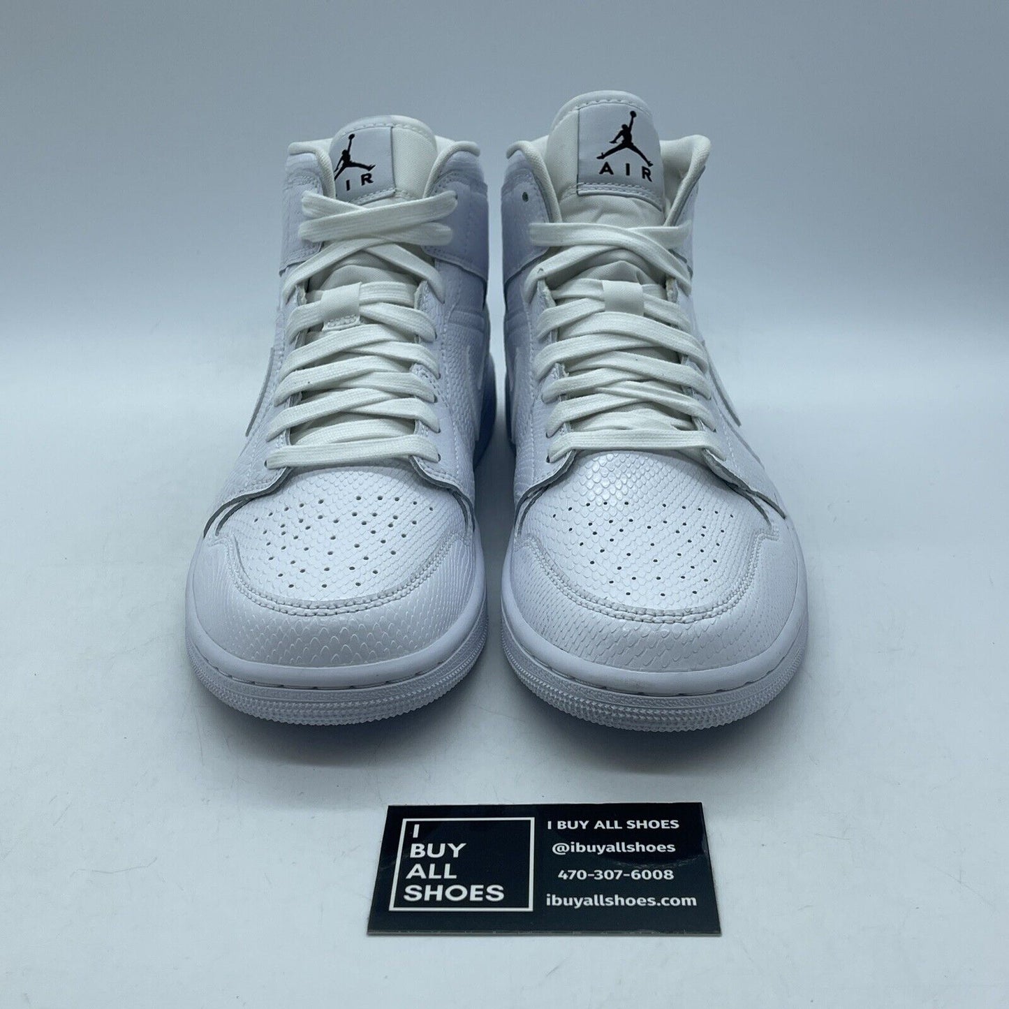 Size 9.5W - Air Jordan 1 Mid White Snakeskin Leather (BQ6472-110)