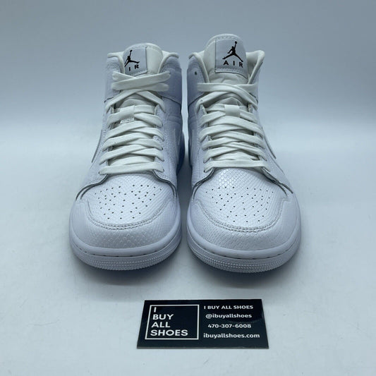 Size 9.5W - Air Jordan 1 Mid White Snakeskin Leather (BQ6472-110)