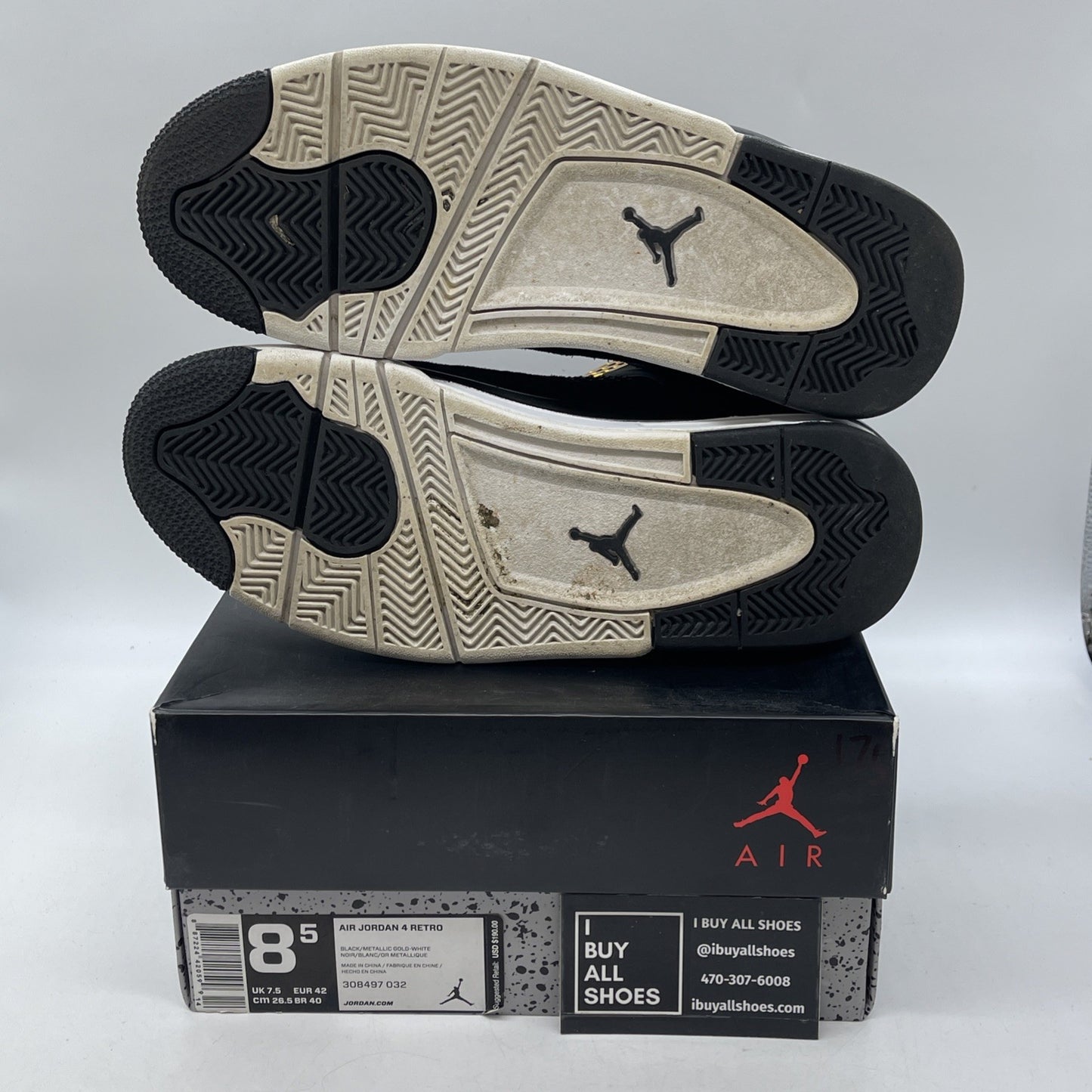 Size 8.5 - Jordan 4 Retro Royalty Black Gold Suede (308497-032)