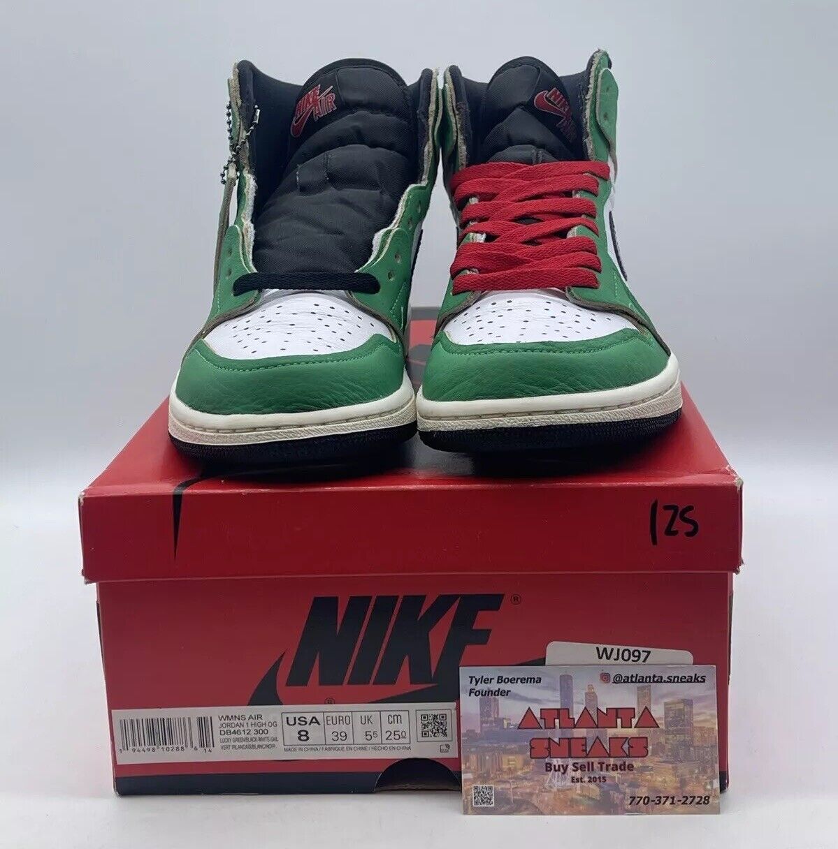 Size 8 - Air Jordan 1 Retro OG High Lucky Green W White Black Red (DB4612-300)