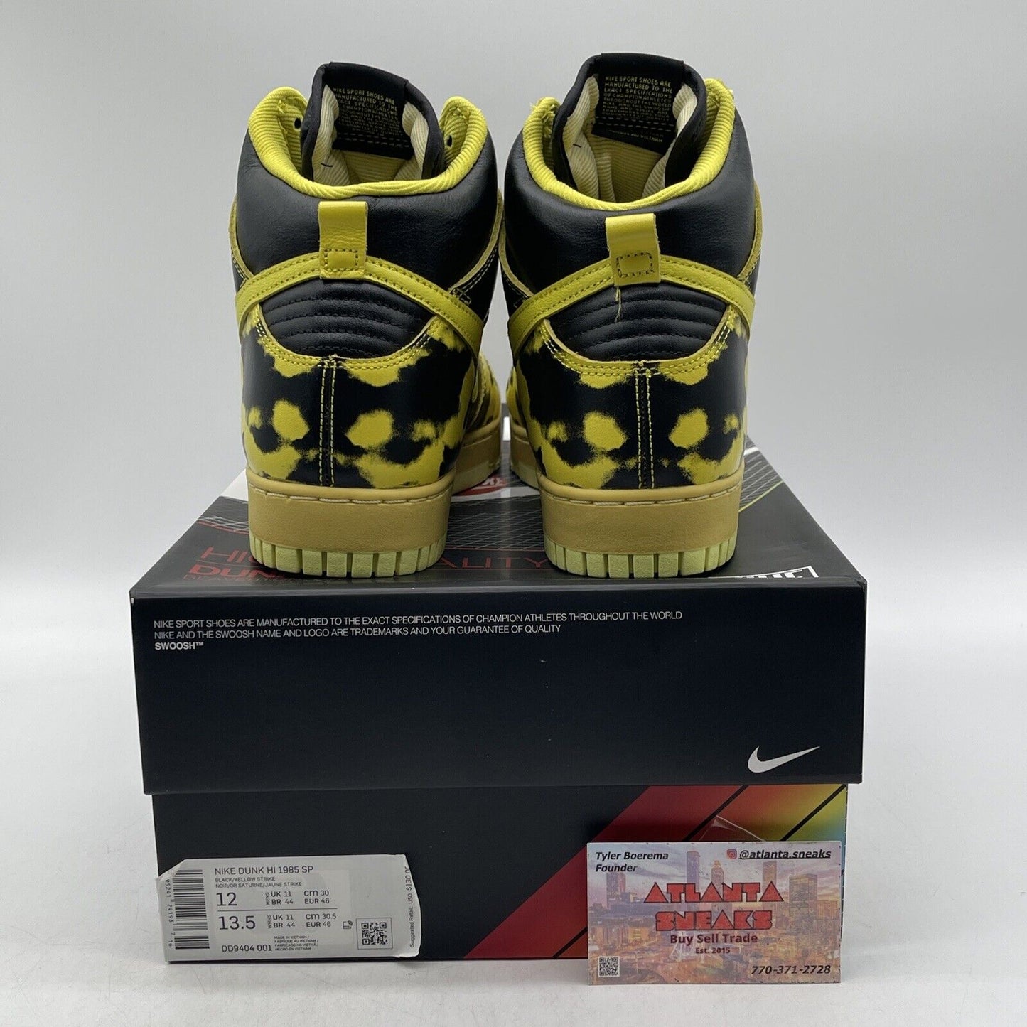 Size 12 - Nike Dunk 1985 High Yellow Acid Wash Black Leather (DD9404-001)