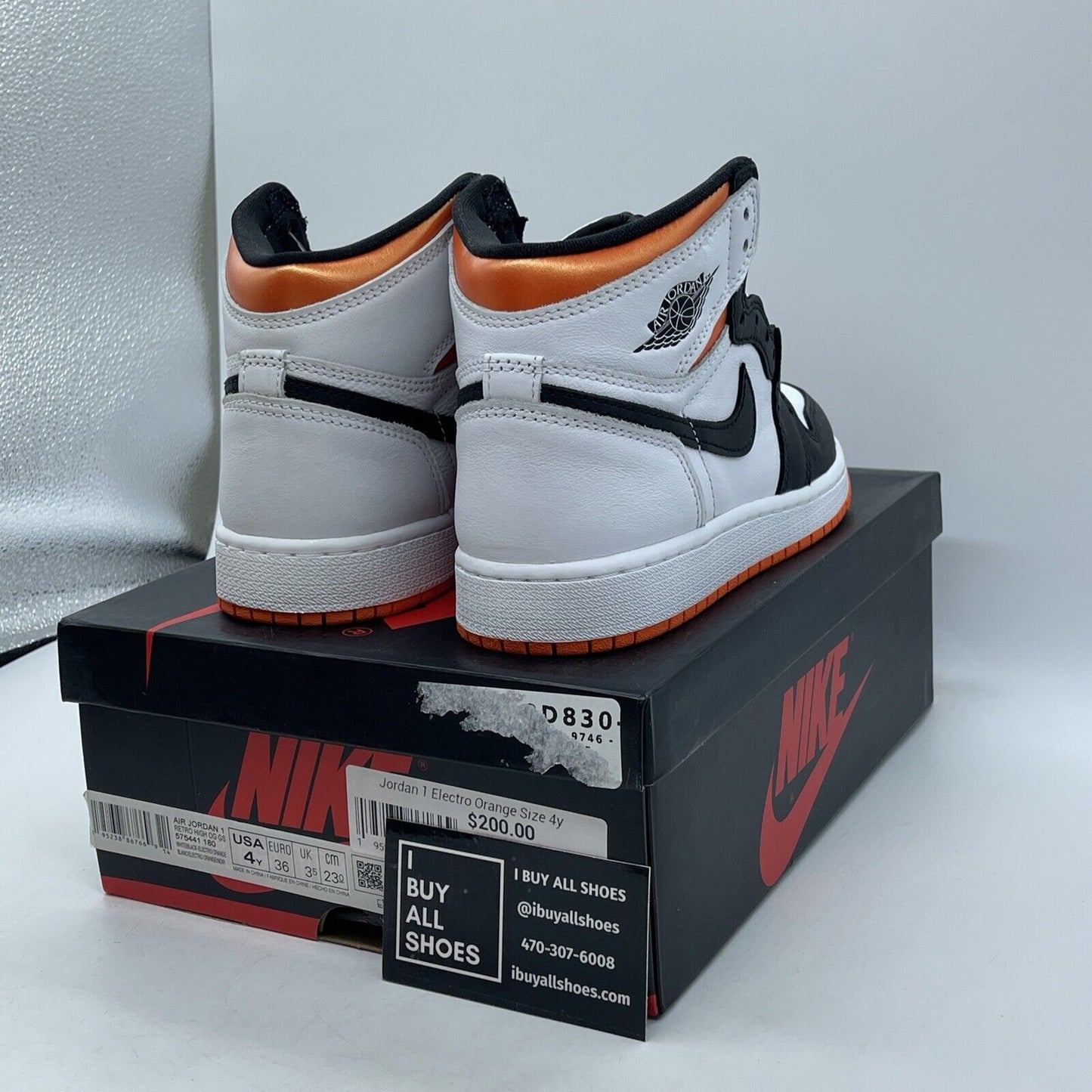 Size 4Y - Jordan 1 Retro High Electro Orange White Black Leather (575441-180)