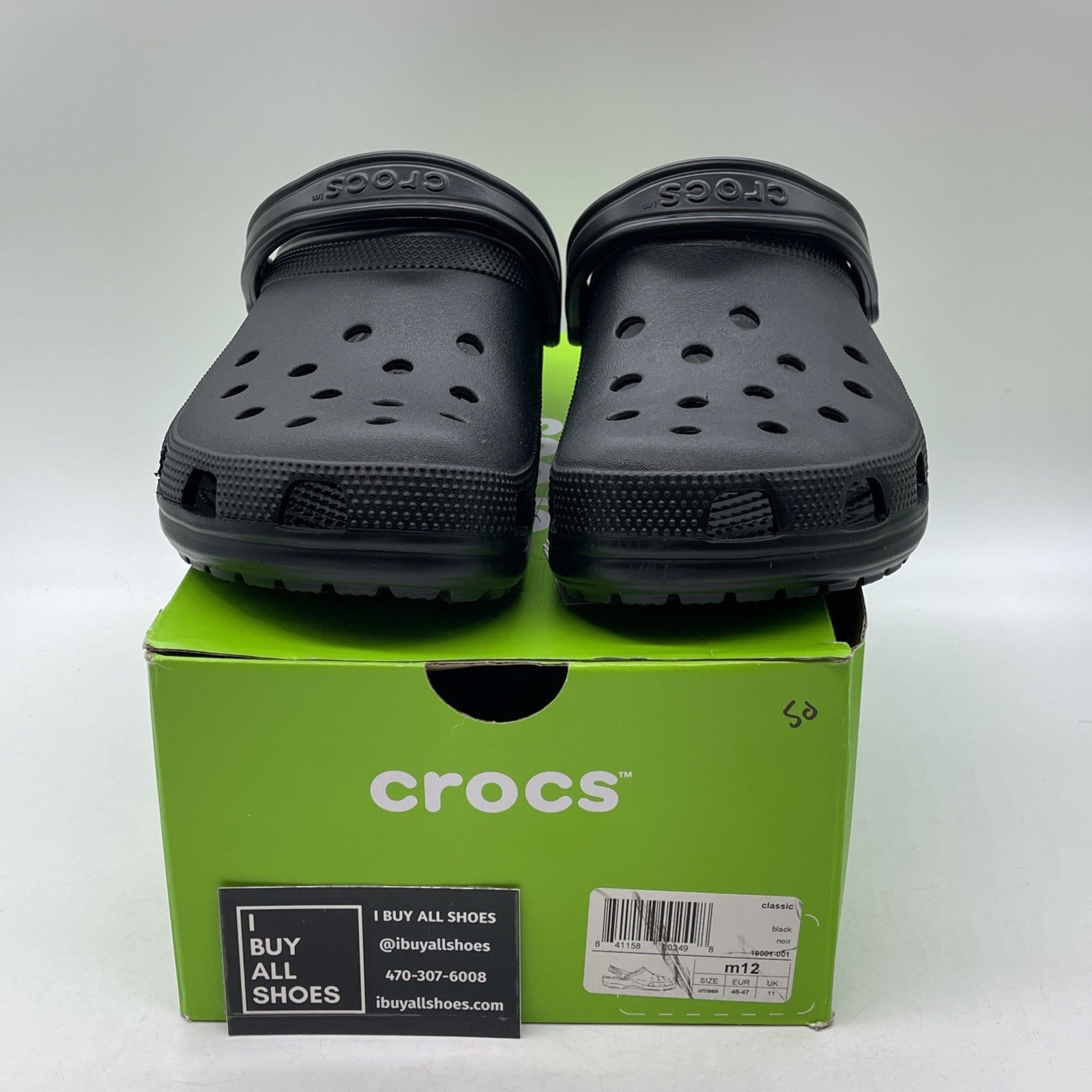 Size 12 - Crocs Classic Clog Authentic Shoe Style Black Rubber (10001)