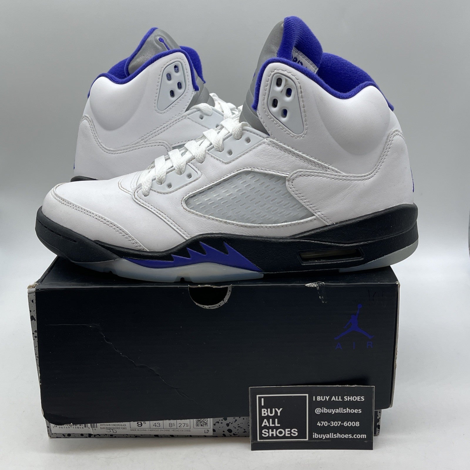 Size 9.5 - Jordan 5 Concord White Purple Black Leather (DD0587-141)