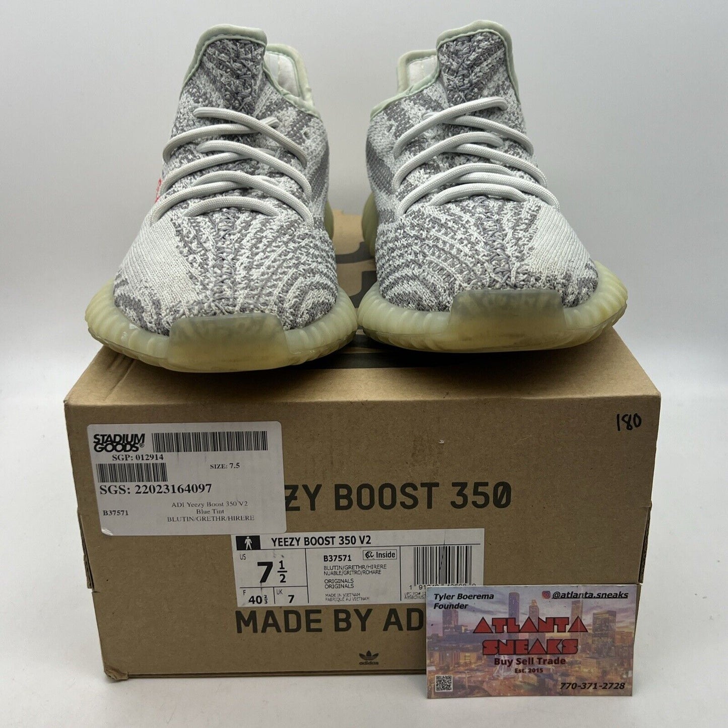 Size 7.5 - adidas Yeezy Boost 350 V2 Low Blue Tint Grey Red (B37571)