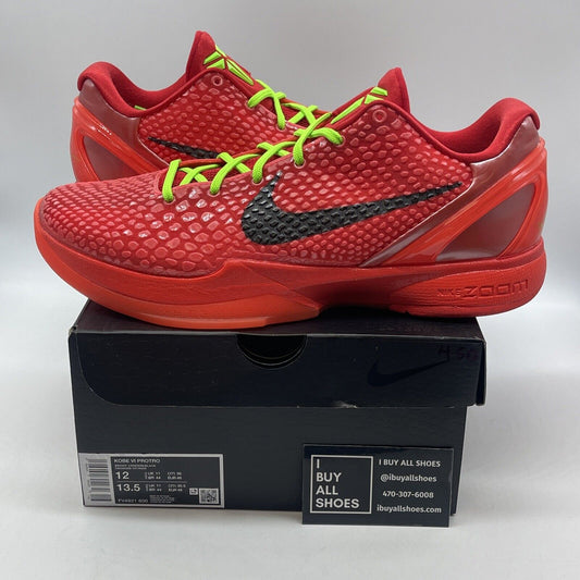 Size 12 - Nike Kobe 6 Protro Low Reverse Grinch Black Red Leather (FV4921-600)