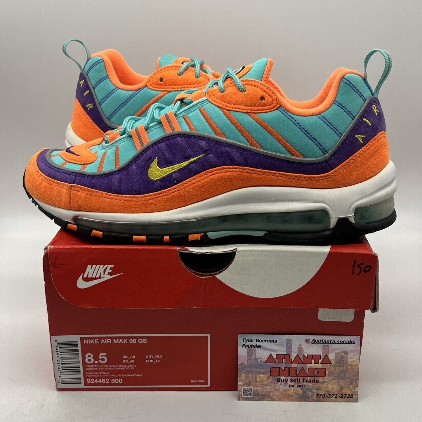 Size 8.5 - Nike Air Max 98 QS Cone Orange Purple White Aqua (924462-800)