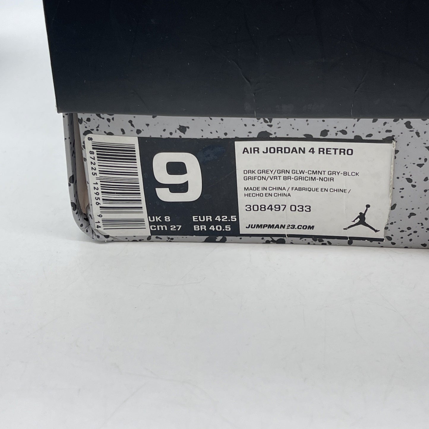 Size 9 - Jordan 4 Retro Green Glow Grey White Black Suede (308497-033)