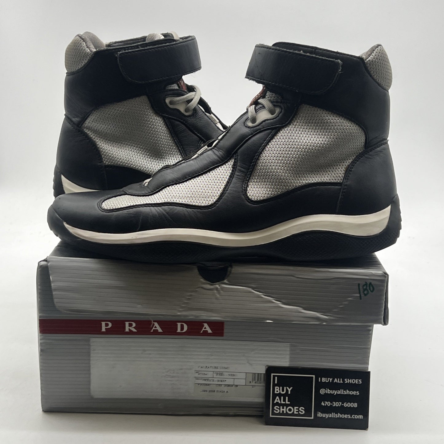 Size 9.5P - Prada American Cup Sneaker High Top Nero/ Argento