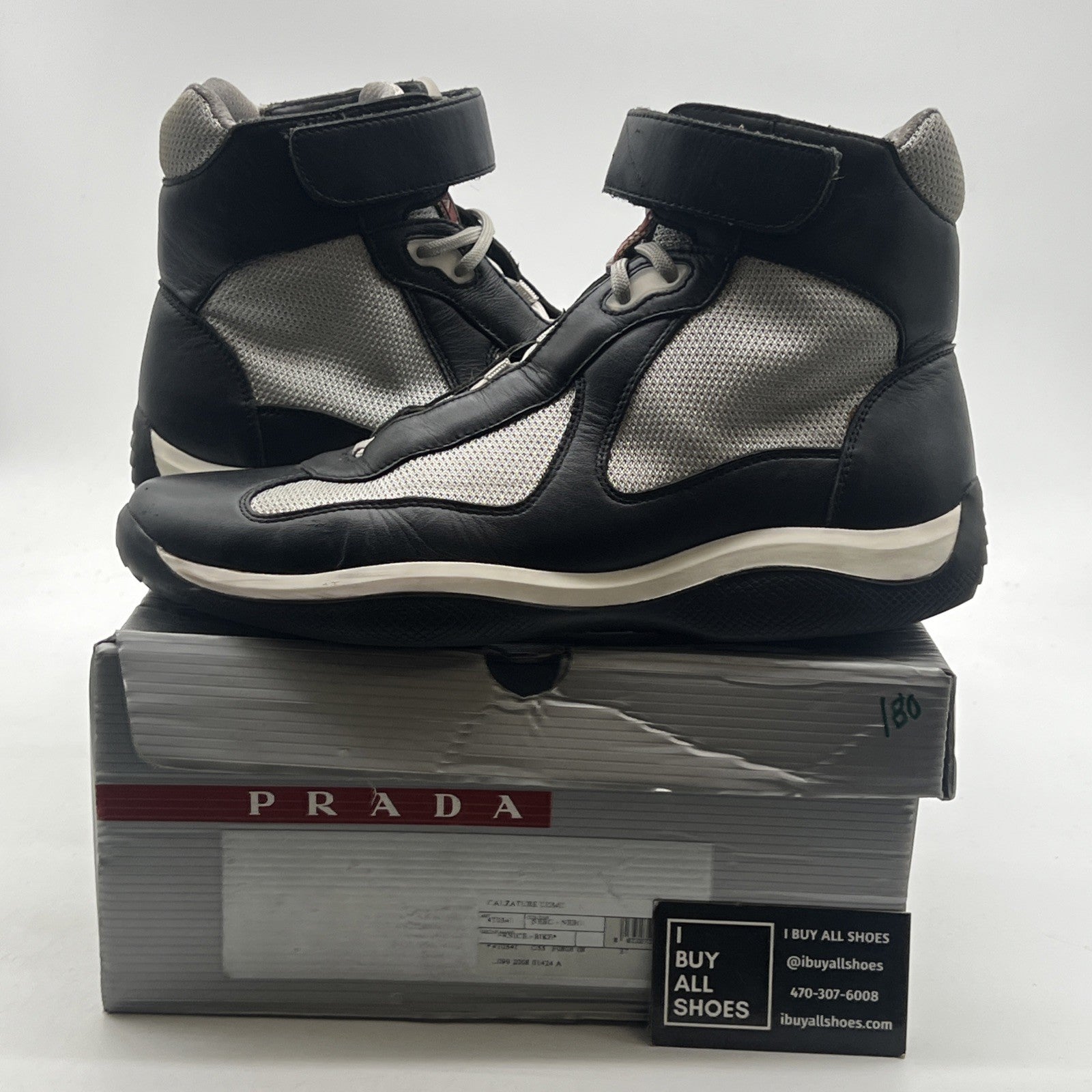 Size 9.5P - Prada American Cup Sneaker High Top Nero/ Argento