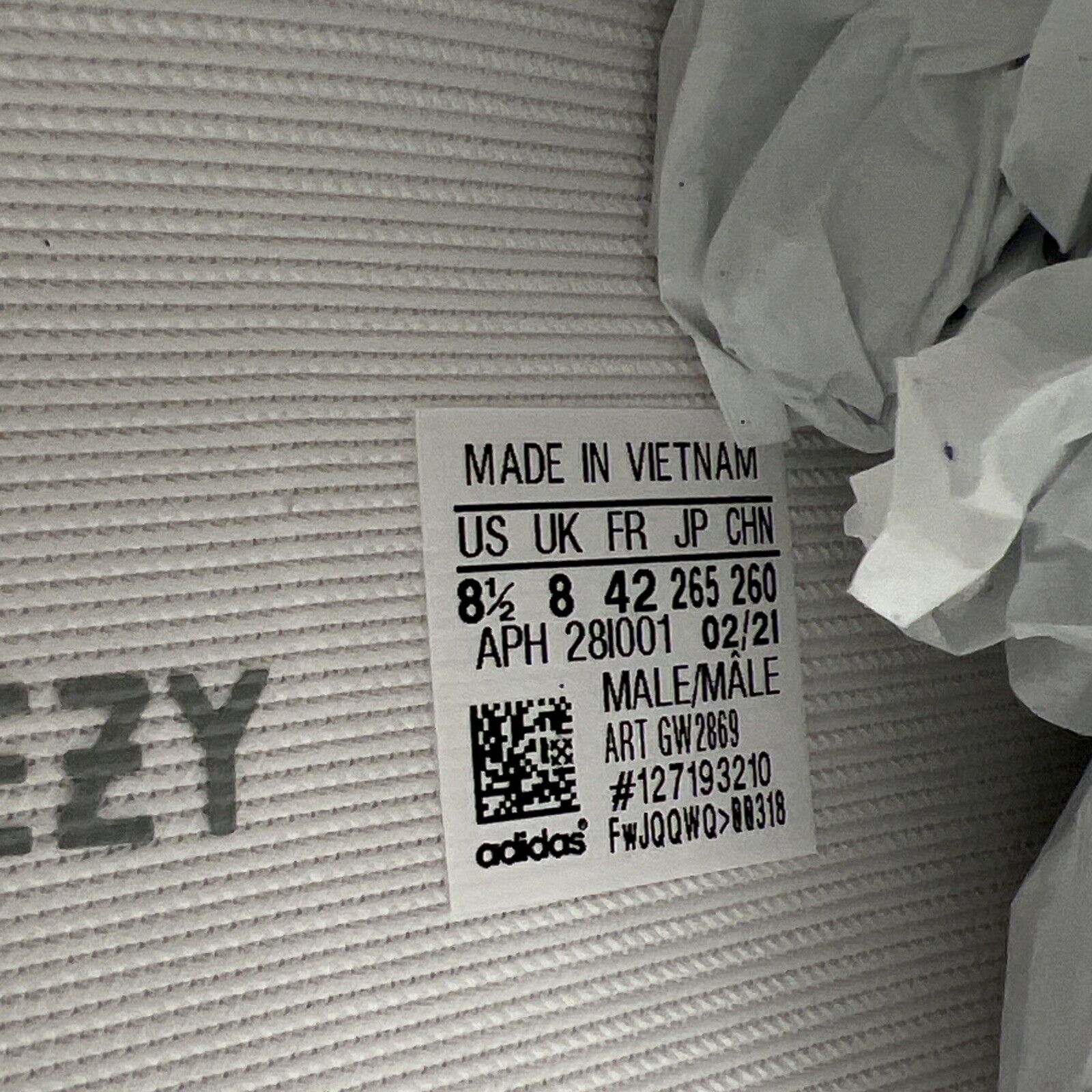 Size 8.5 - Adidas Yeezy Boost 350 V2 Mono Ice (2 Rights) (GW2869)