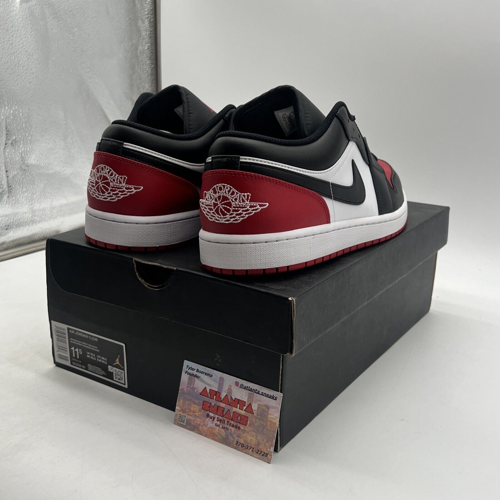 Size 11.5 - Air Jordan 1 Low Bred Toe 2.0 Black White Red Leather (553558-161)