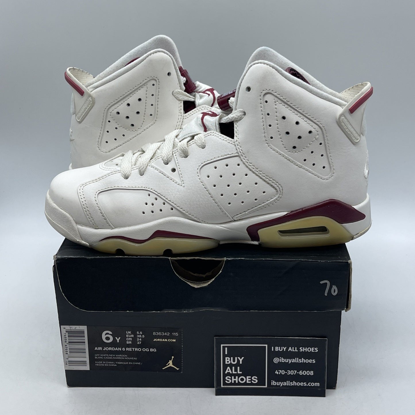 Size 6 (GS) - Air Jordan 6 Retro OG 2015 Mid Maroon (836342-115)