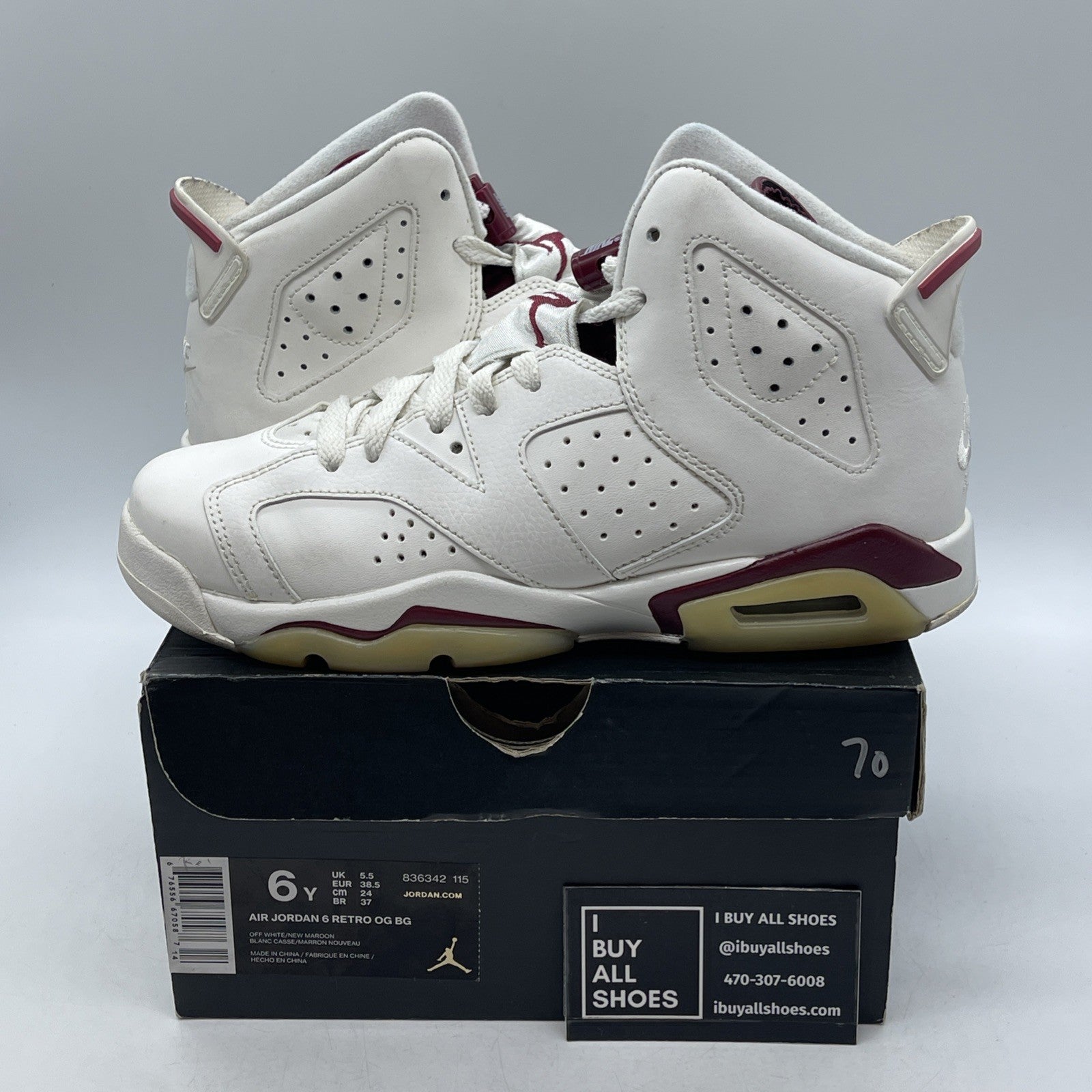 Size 6 (GS) - Air Jordan 6 Retro OG 2015 Mid Maroon (836342-115)