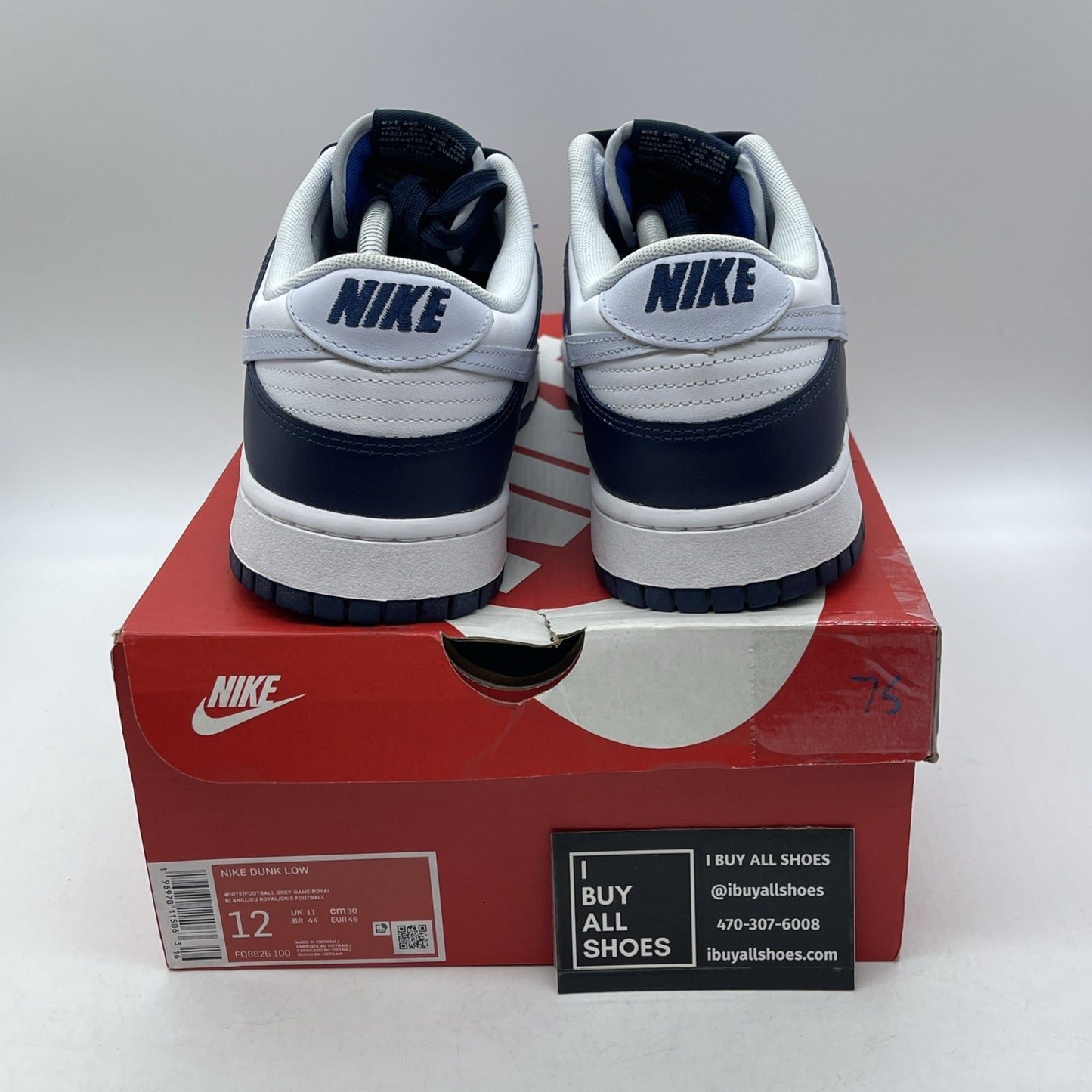 Size 12 - Nike Dunk Low Game Royal Navy Blue White Leather (FQ8826-100)