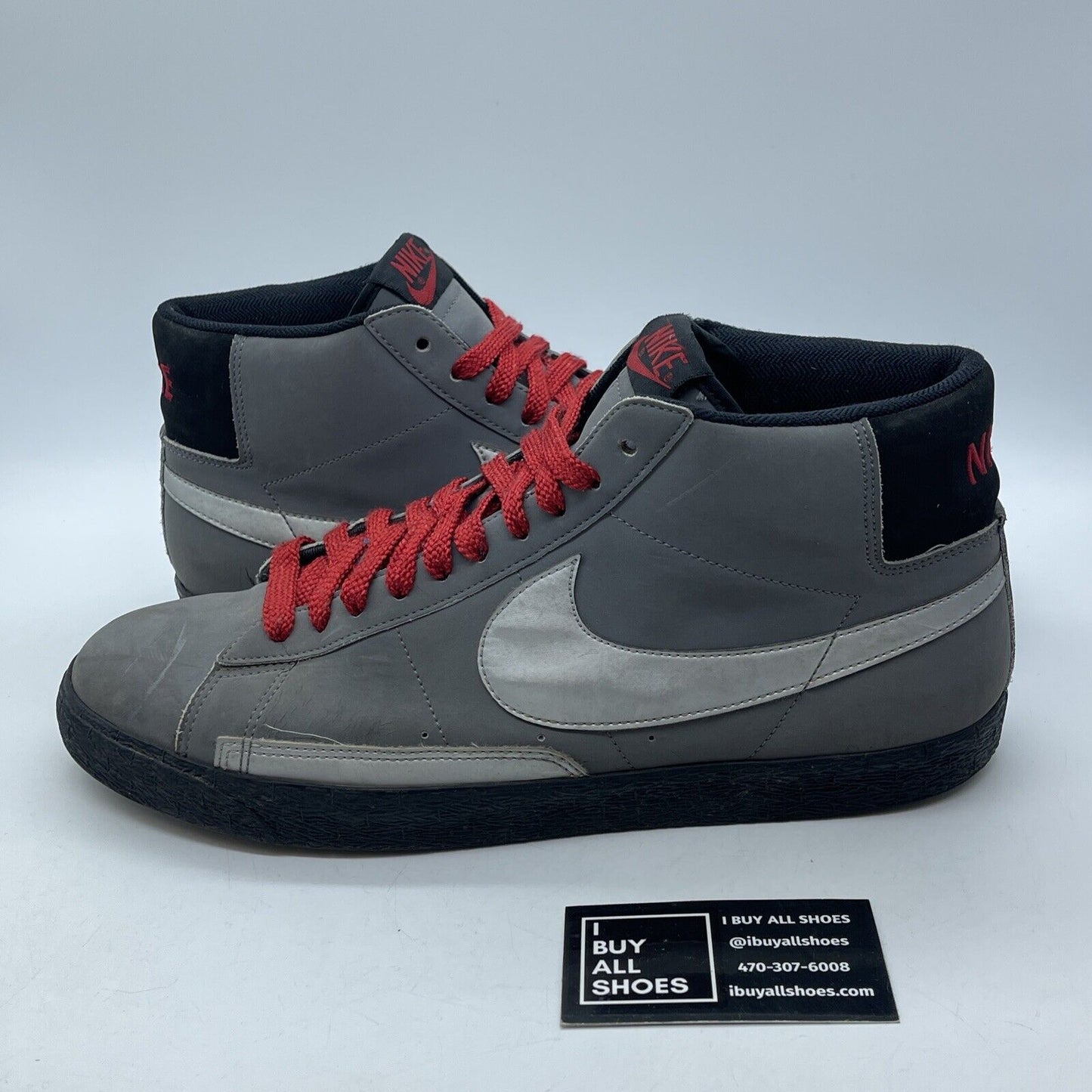 Size 13 - Nike Blazer High Gray Black Red Suede (315877-007)