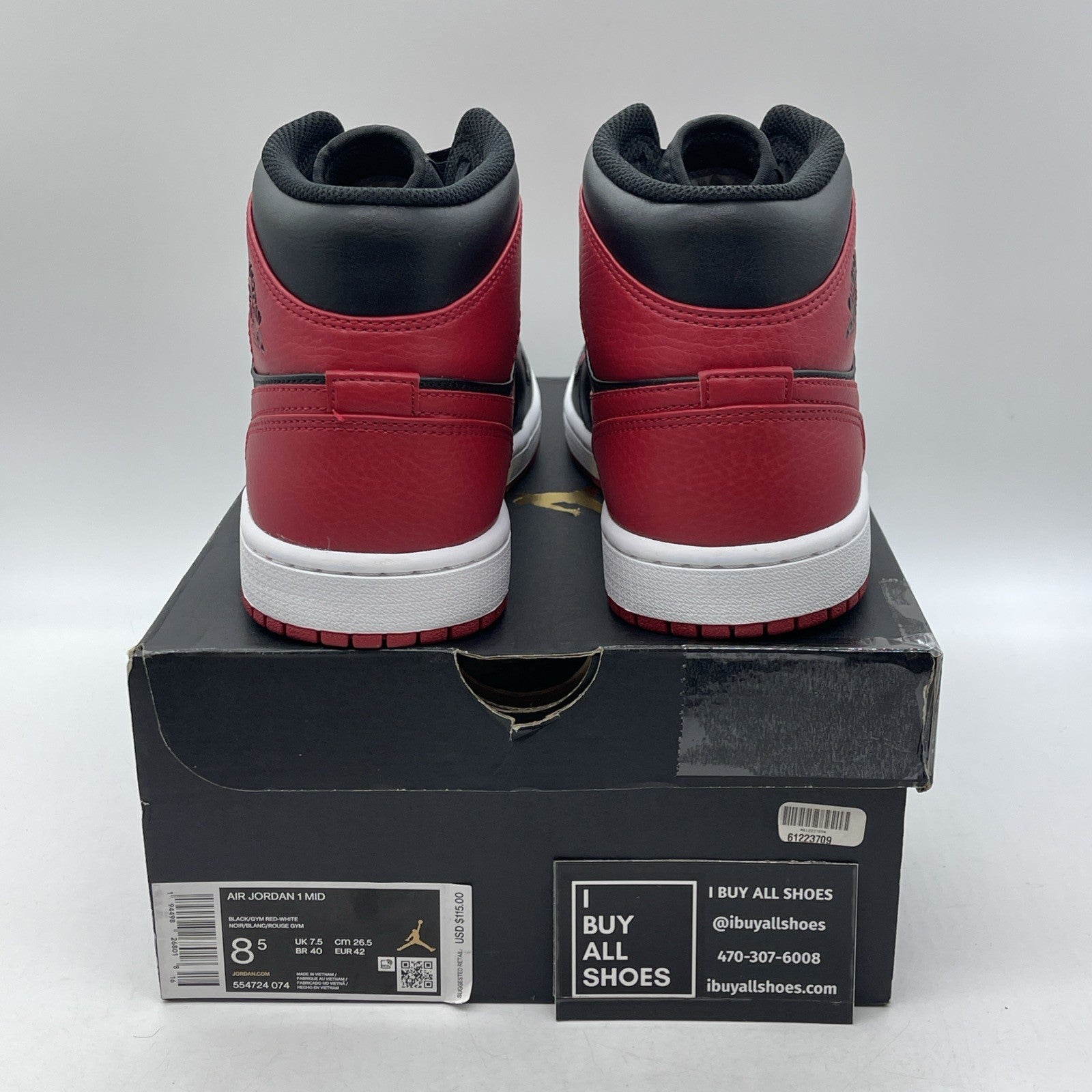 Size 8.5 - Jordan 1 Mid Banned Red Black Leather (554724-074)