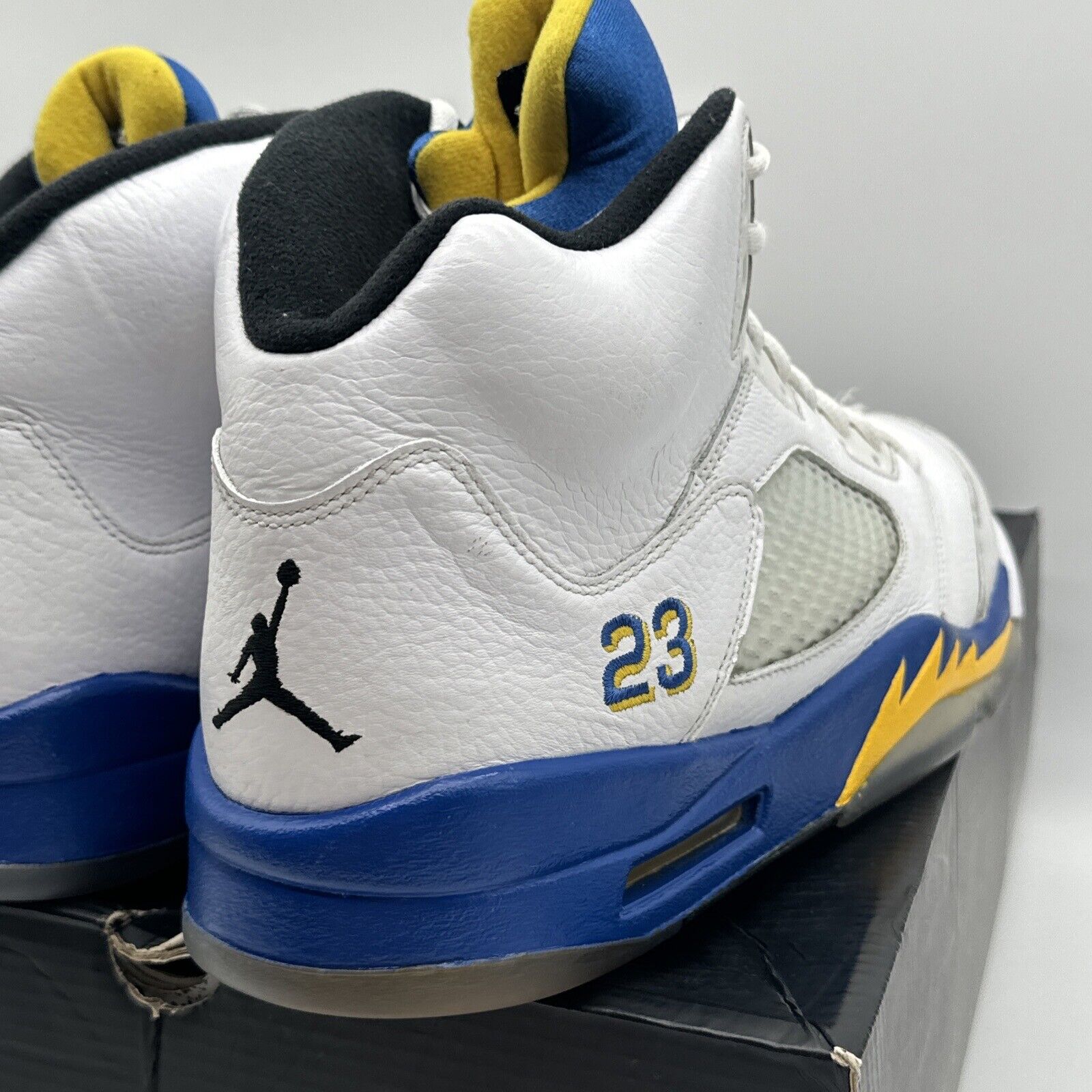 Size 13 - Jordan 5 Retro Laney 2013 White Leather Tumbled Yellow Blue OG Box Icy