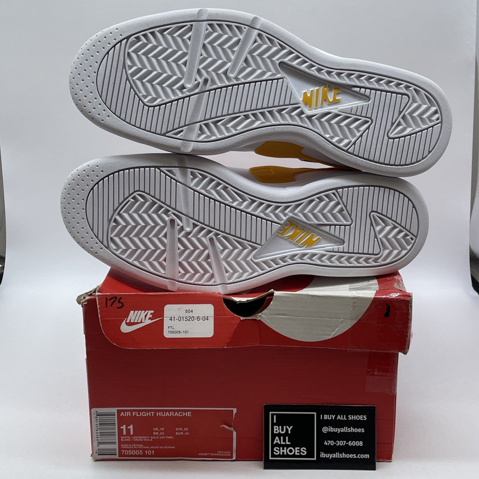 Size 11 - Nike Air Flight Huarache Lakers White Suede Leather (705005-101)