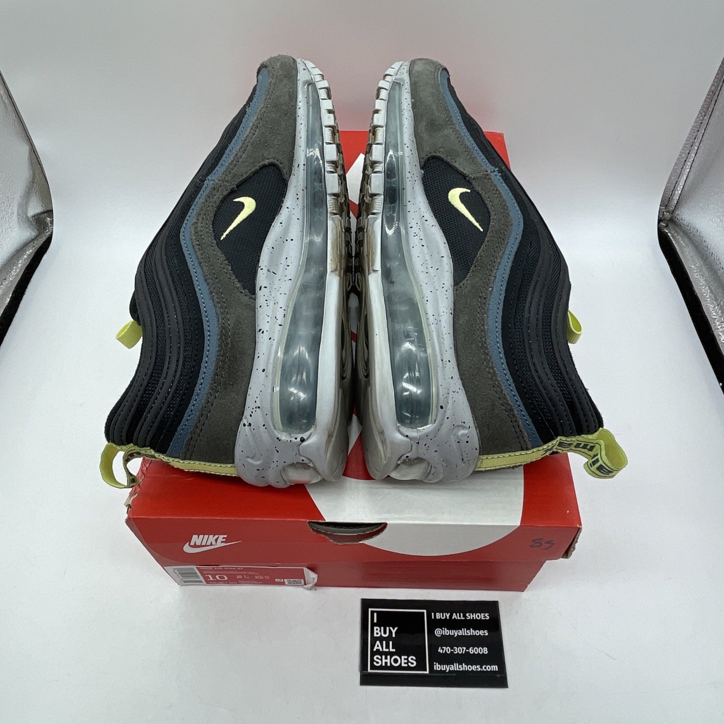 Size 10 - Nike Air Max 97 Newsprint Grey Blue Black Suede Leather (DB4611-001)