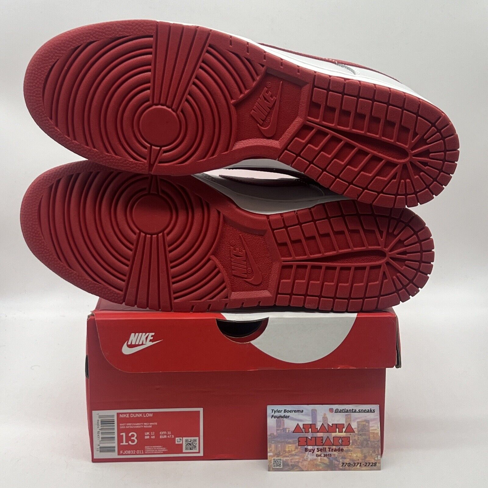 Size 13 - Nike Dunk Low Vast Grey Varsity Red Brand New Og All DS Leather