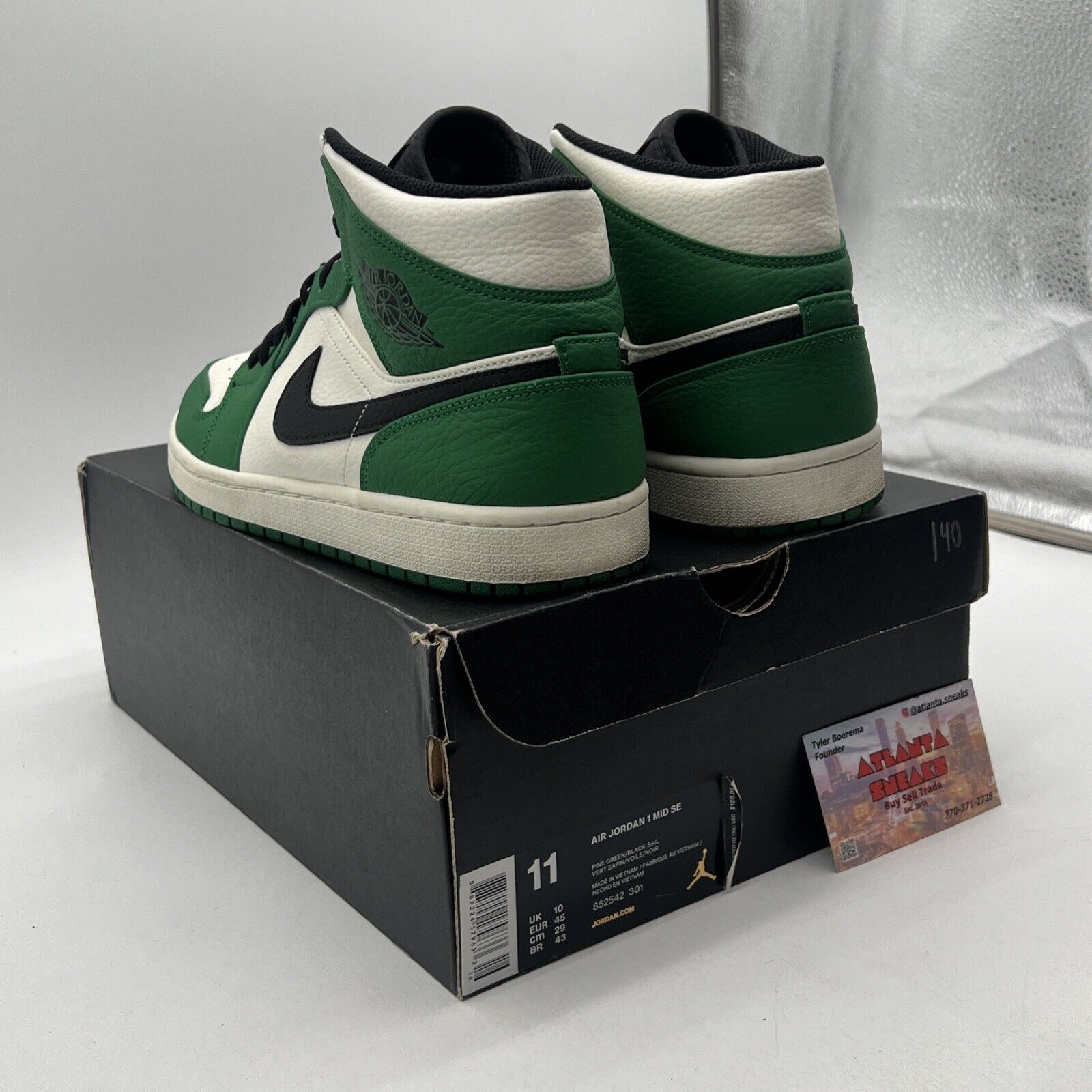 Size 11 - Air Jordan 1 Mid Pine Green White Black Leather (852542-301)