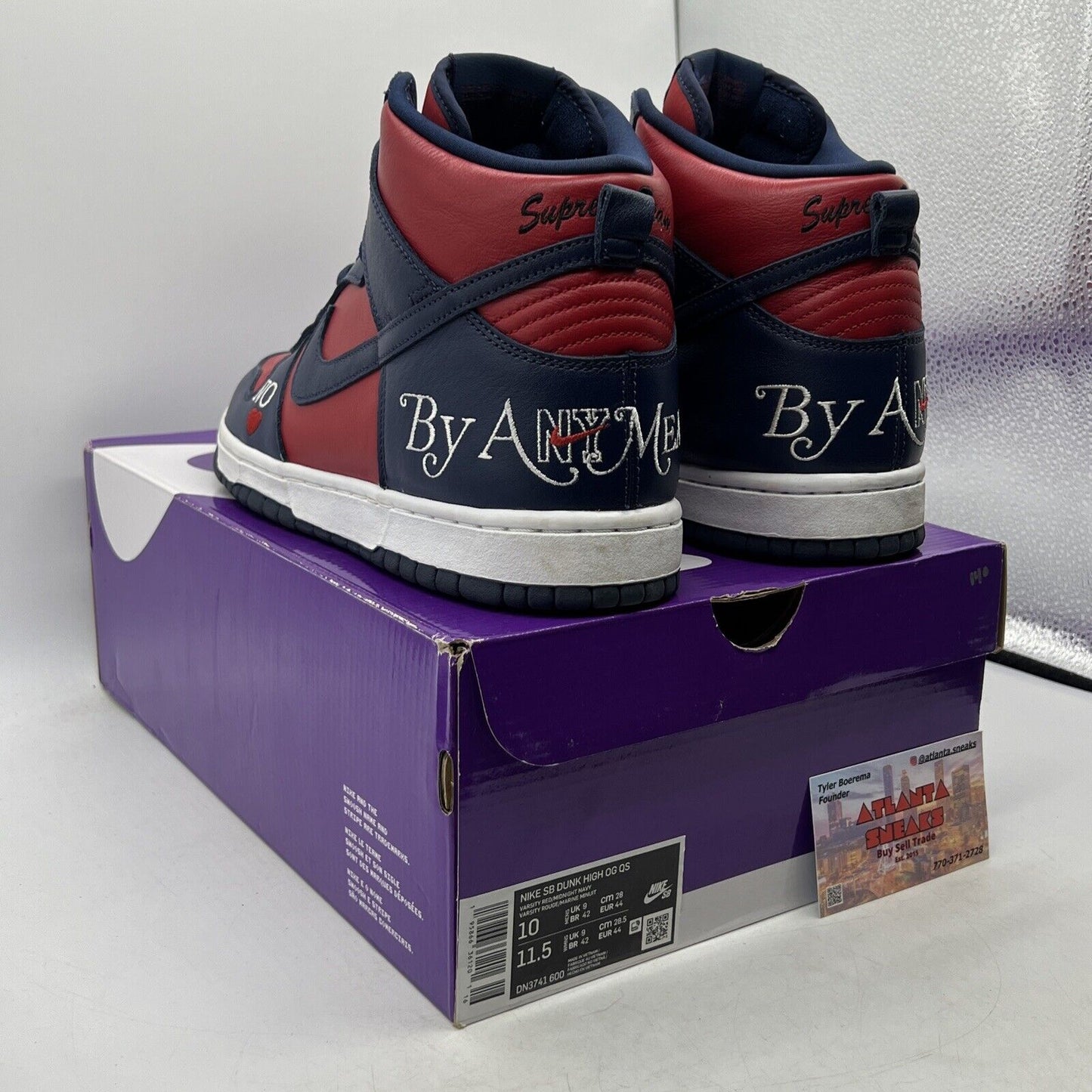 Size 10 - Nike Dunk High SB x Supreme By Any Means Red Navy Leather (DN3741-600)