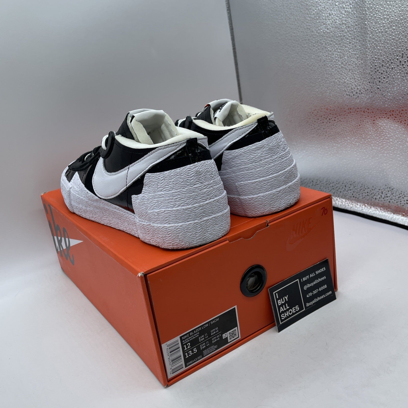 Size 12 - Nike sacai x Blazer Low Black White Patent Suede Leather (DM6443-001)