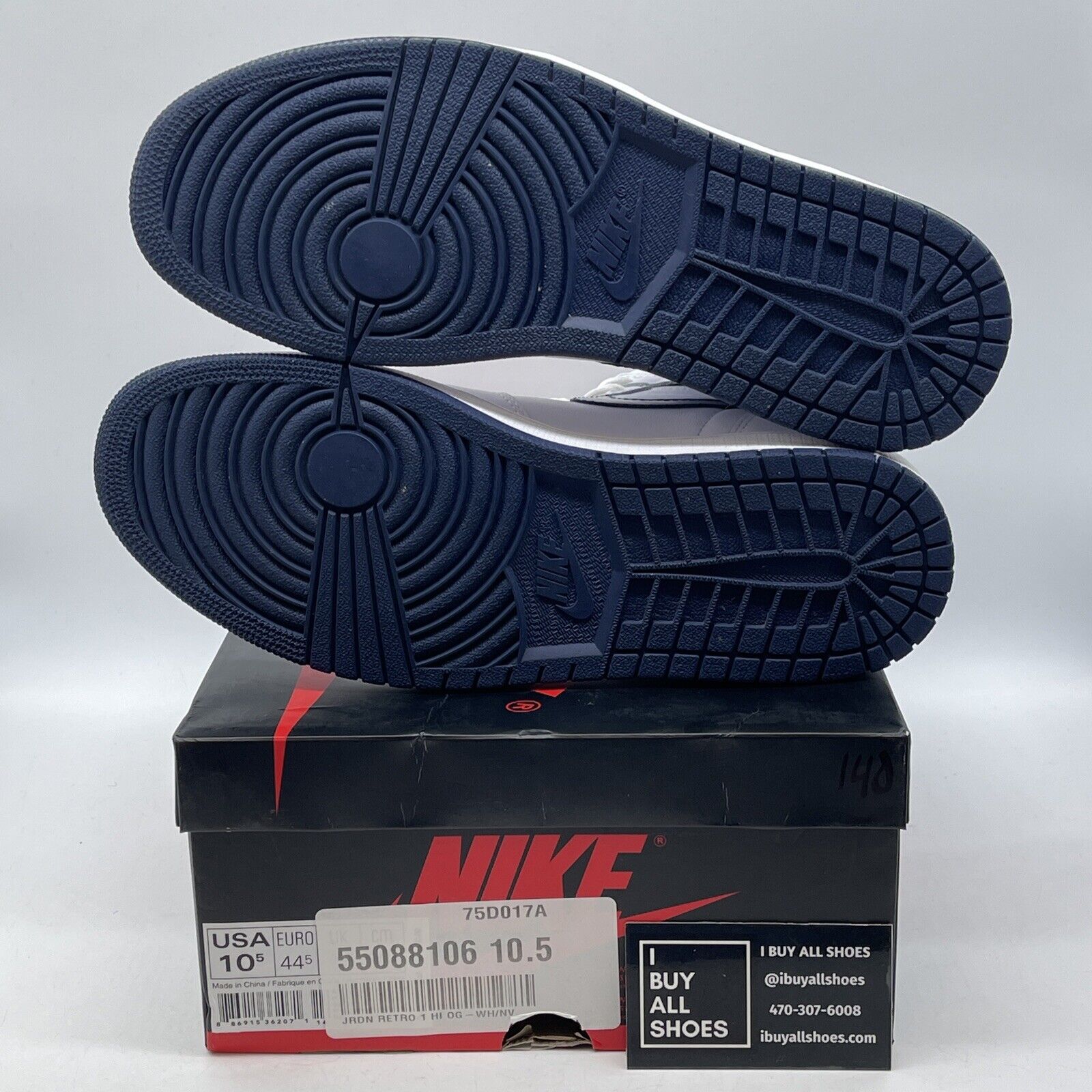 Size 10.5 - Air Jordan 1 Retro OG High Metallic Navy White Leather (555088-106)